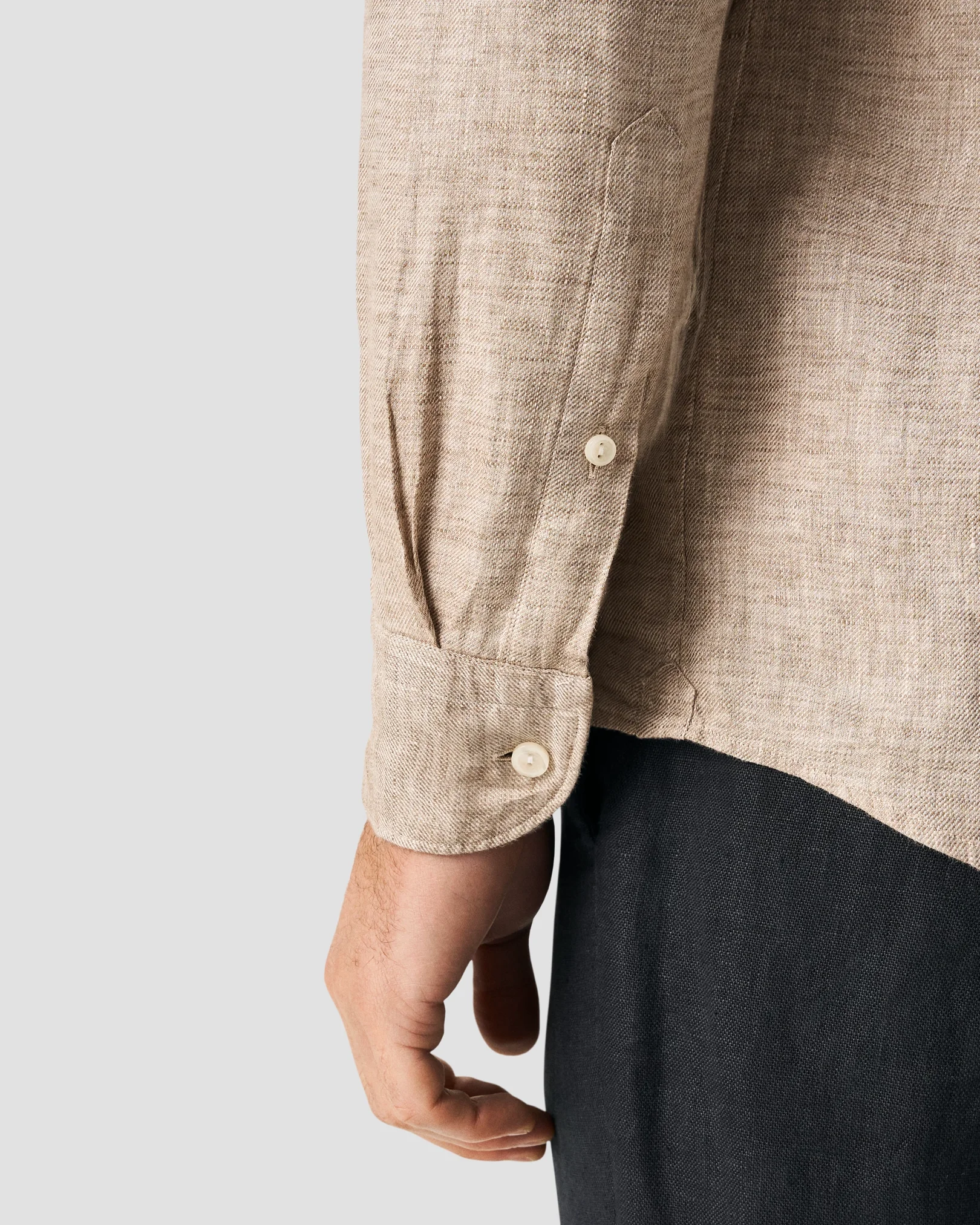Eton - dark brown wide spread linen shirt
