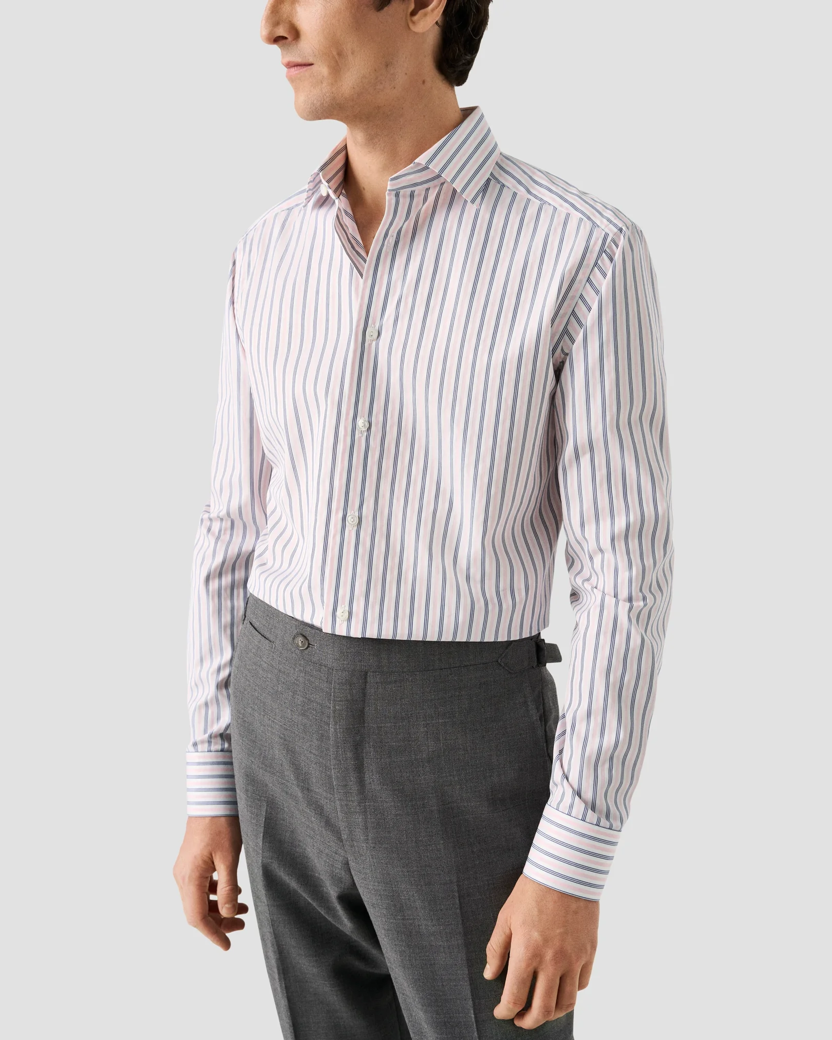 Eton - pink multi striped elevated pique shirt