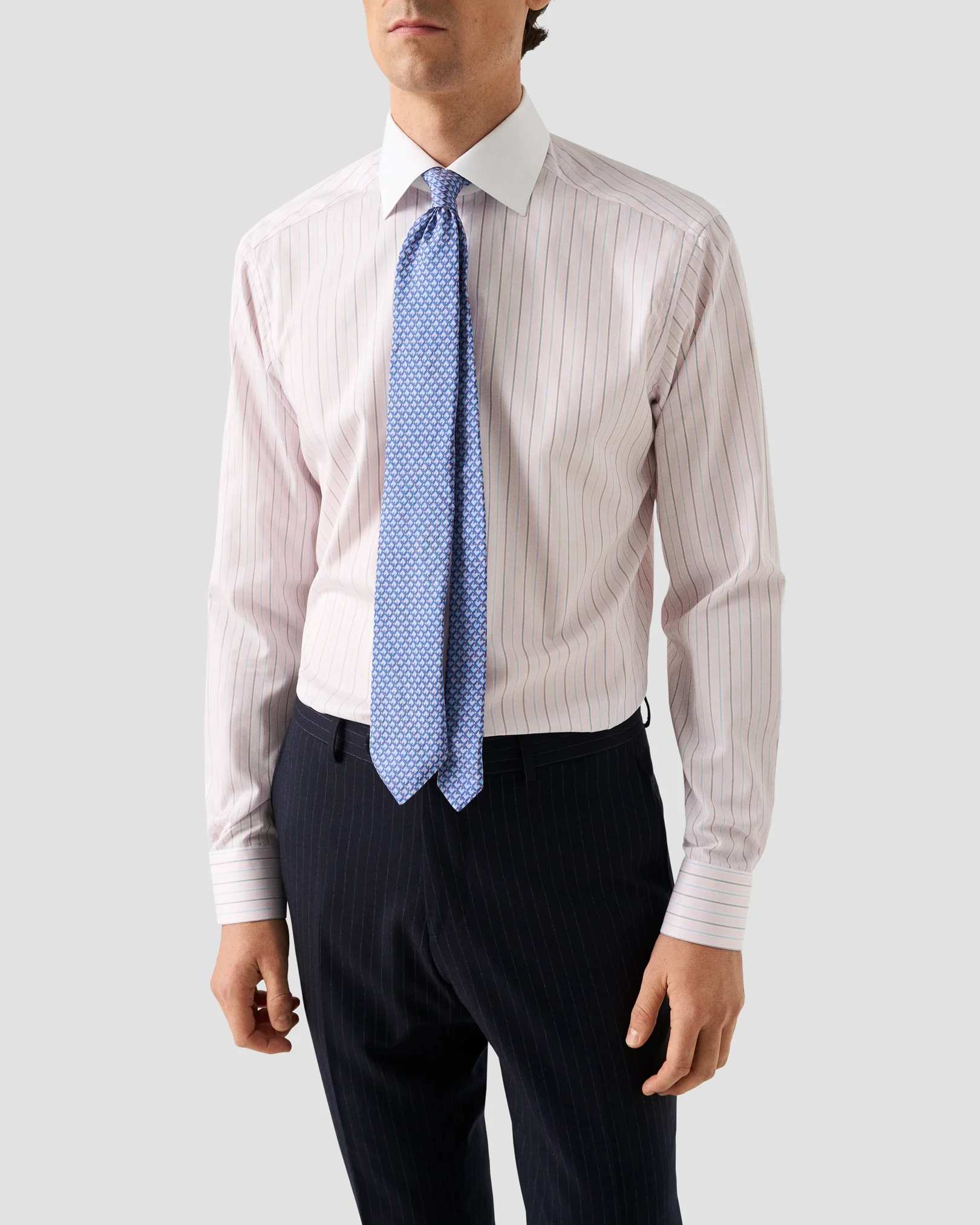 Eton - pink striped white collar elevated pique shirt