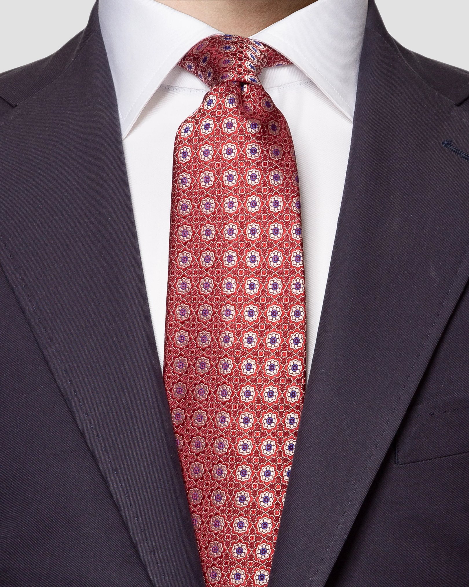 Eton - dark red flower printed silk tie