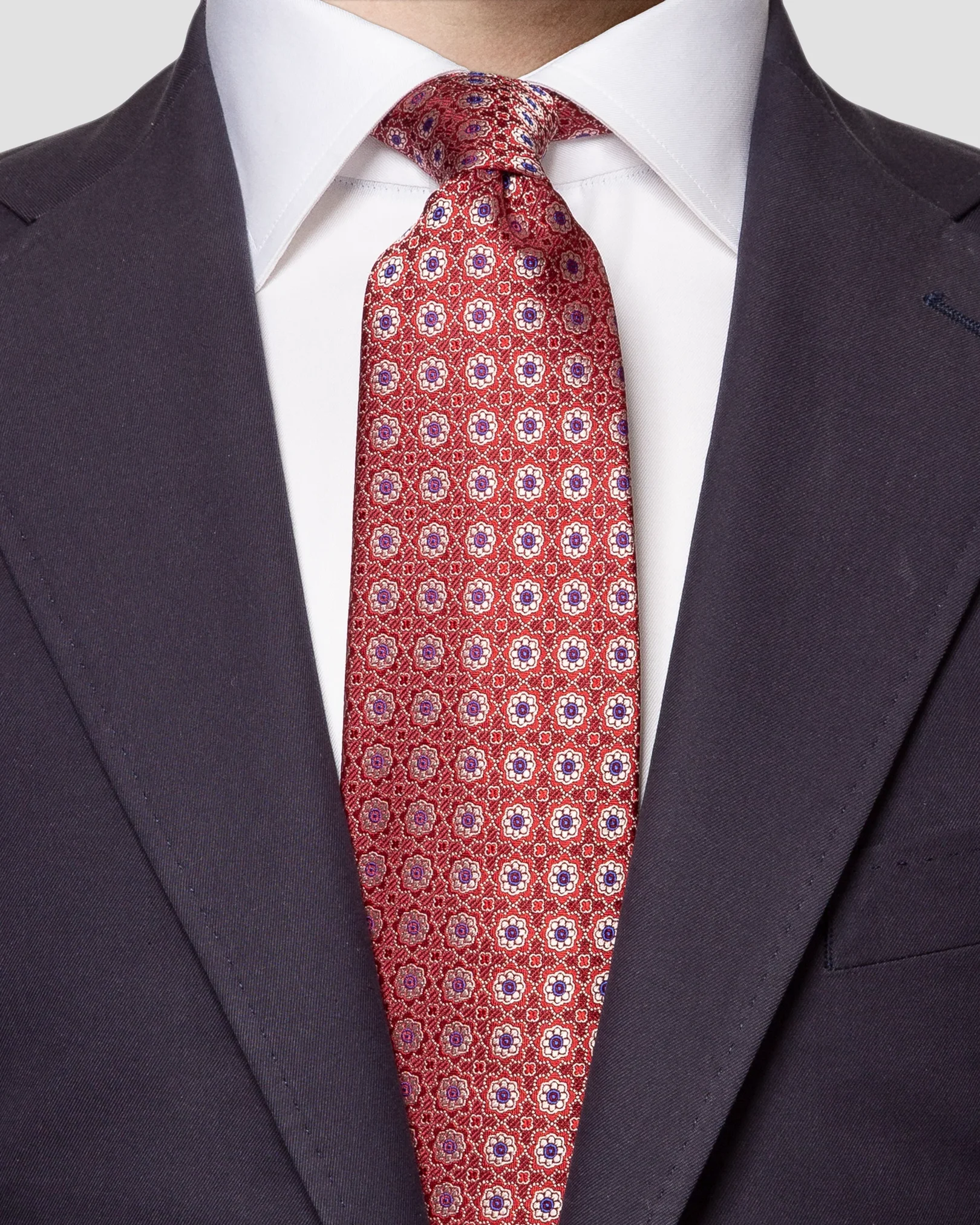 Eton - dark red flower printed silk tie