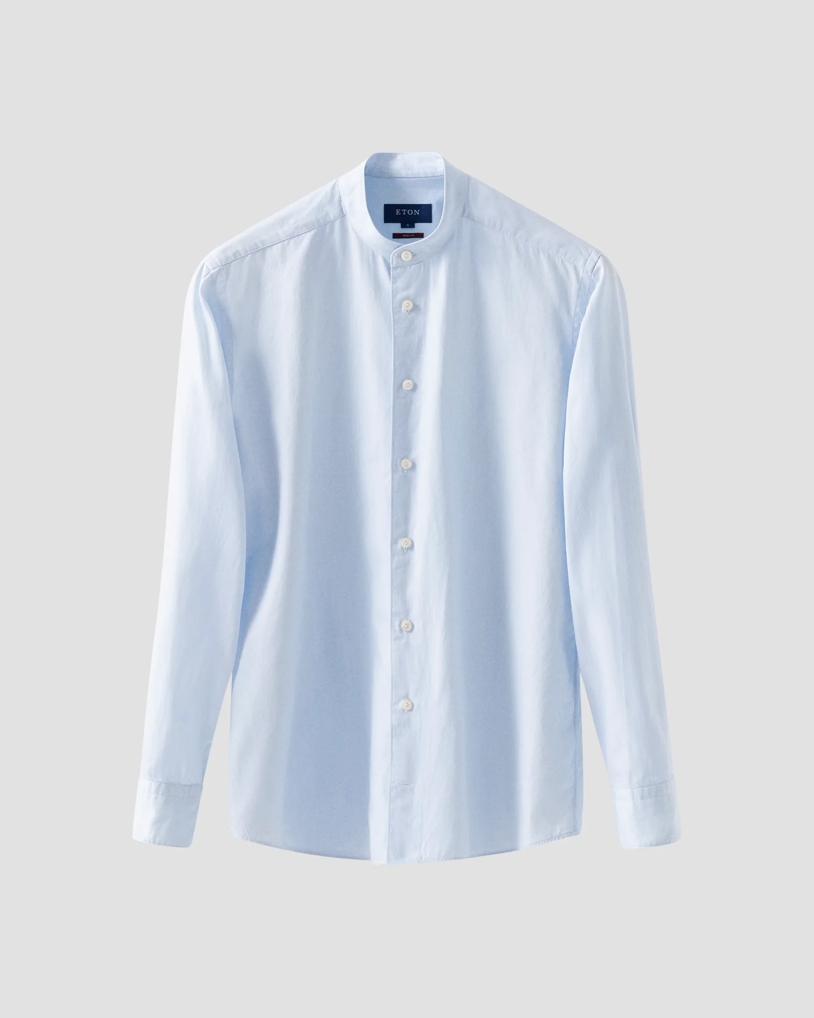 Eton - Light blue Solid Twill Band Collar Shirt