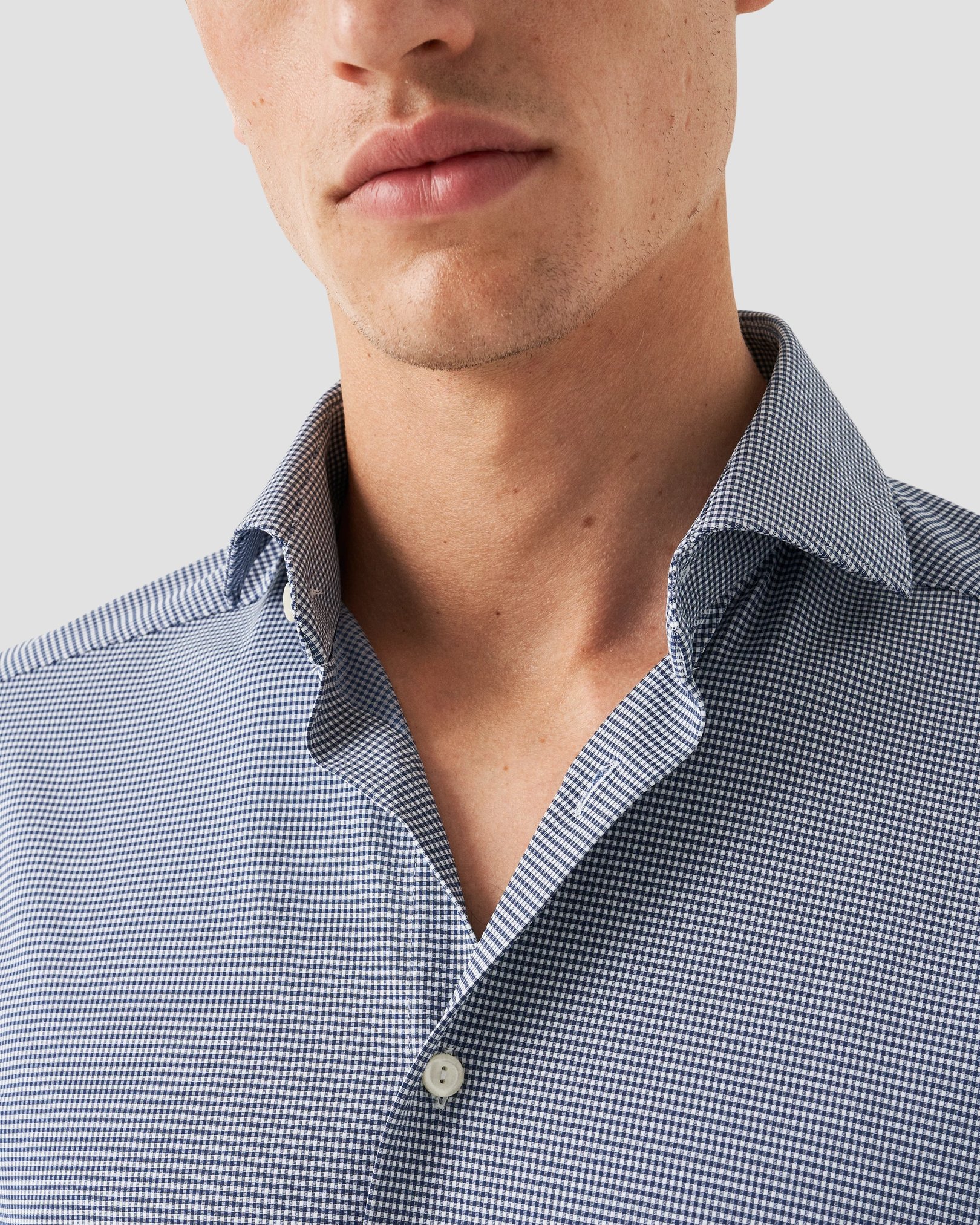 Eton - dark blue micro check four way strech shirt