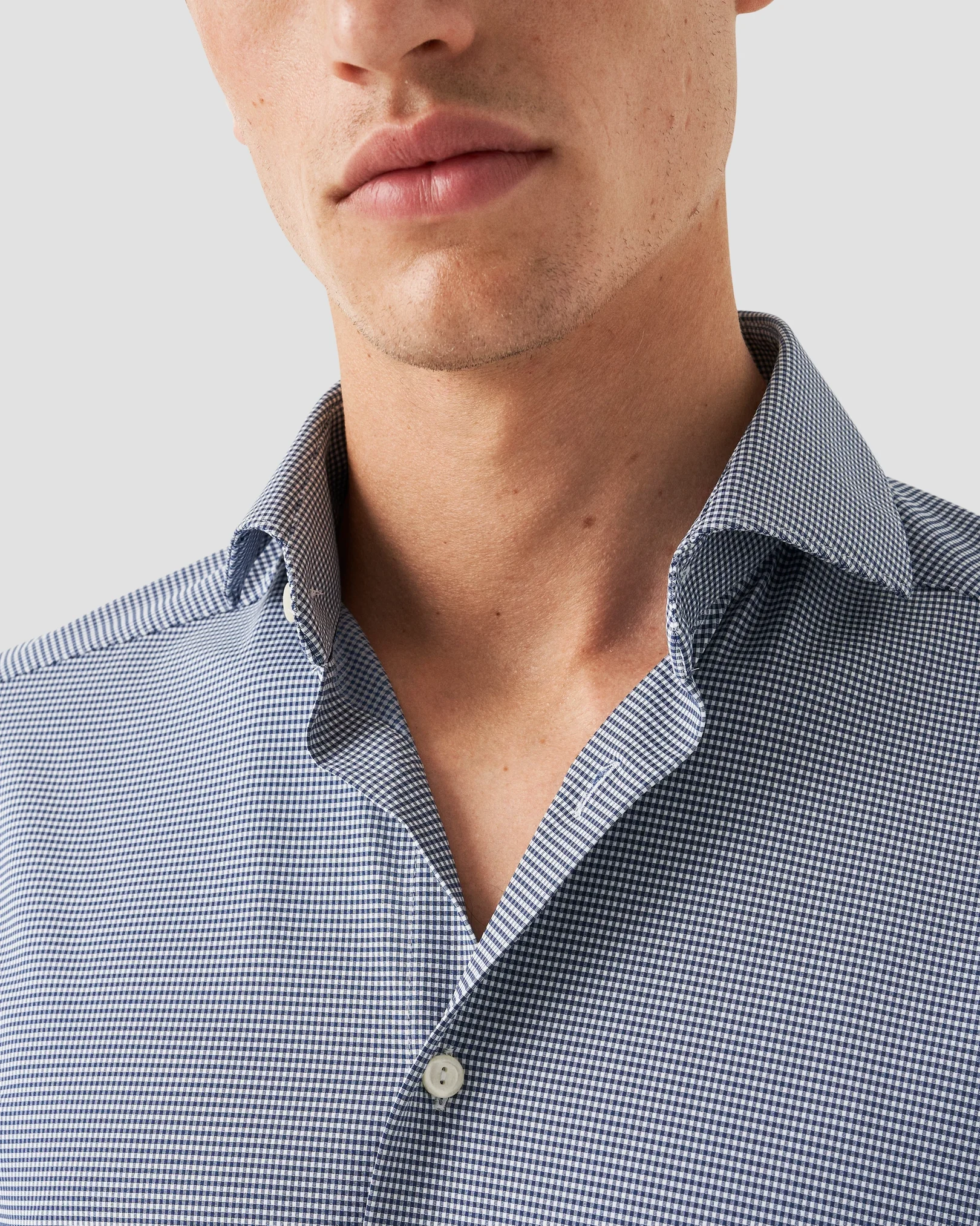 Eton - dark blue micro check four way strech shirt