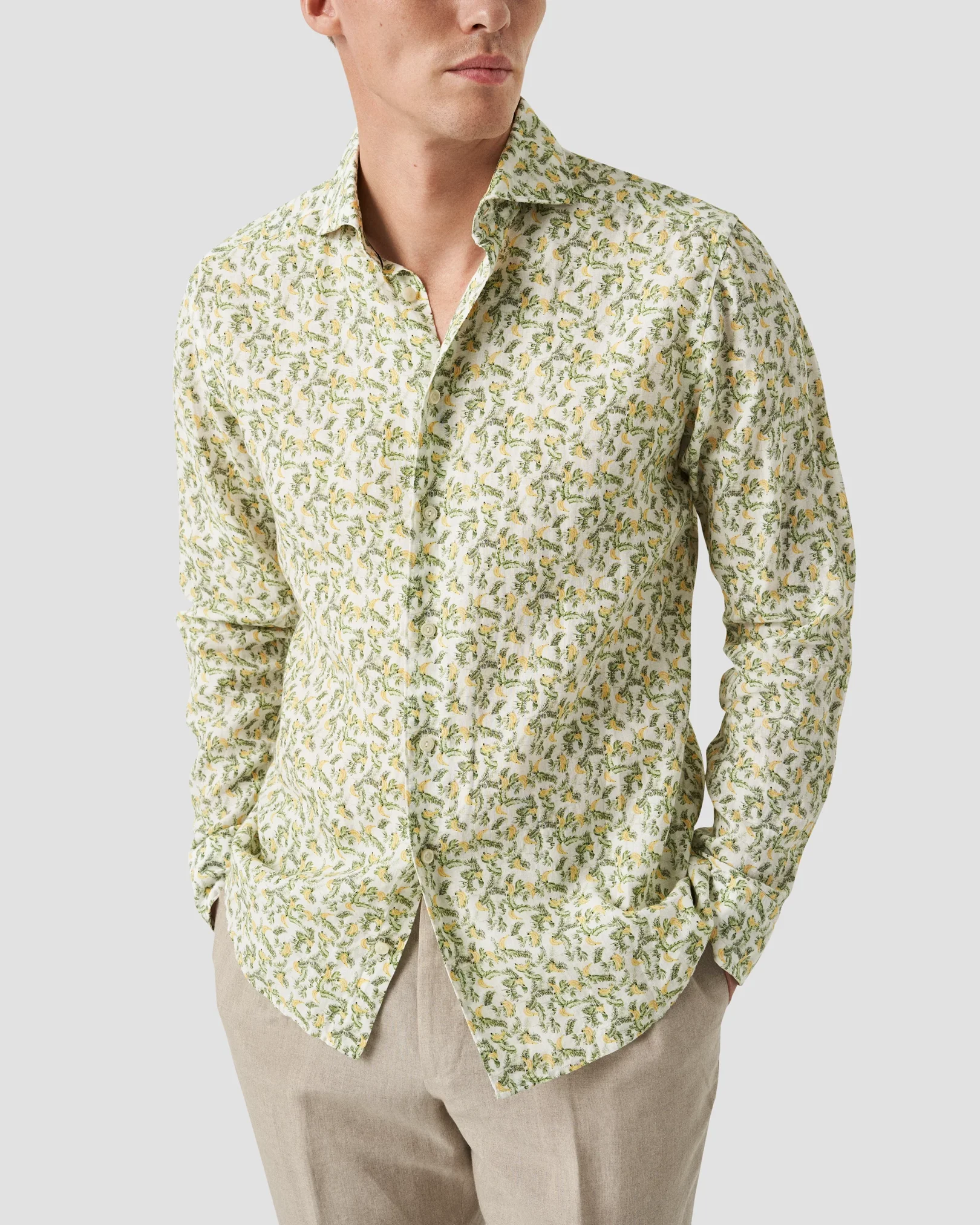 Eton - banana printed linen shirt