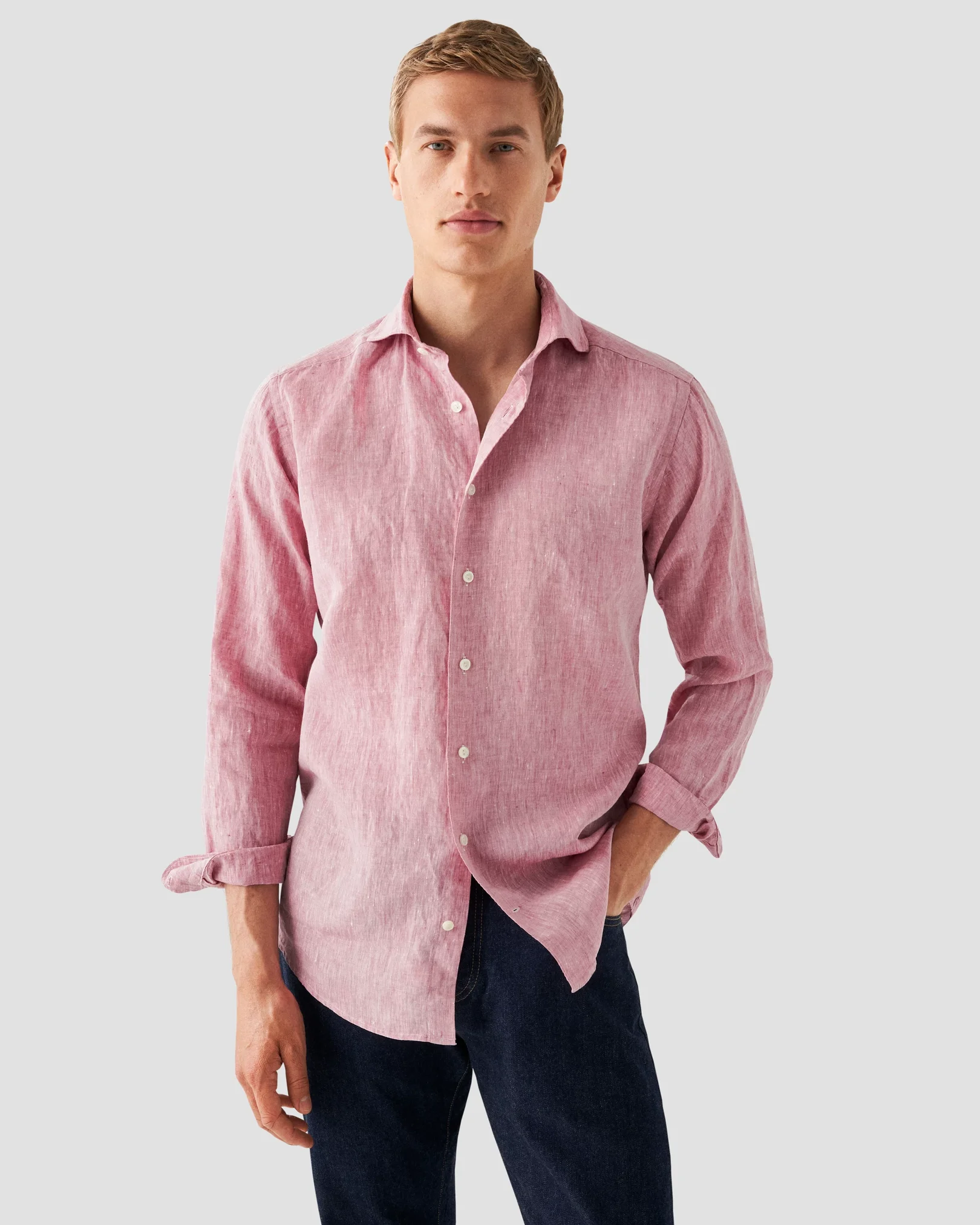 Eton - wide spread pink linen