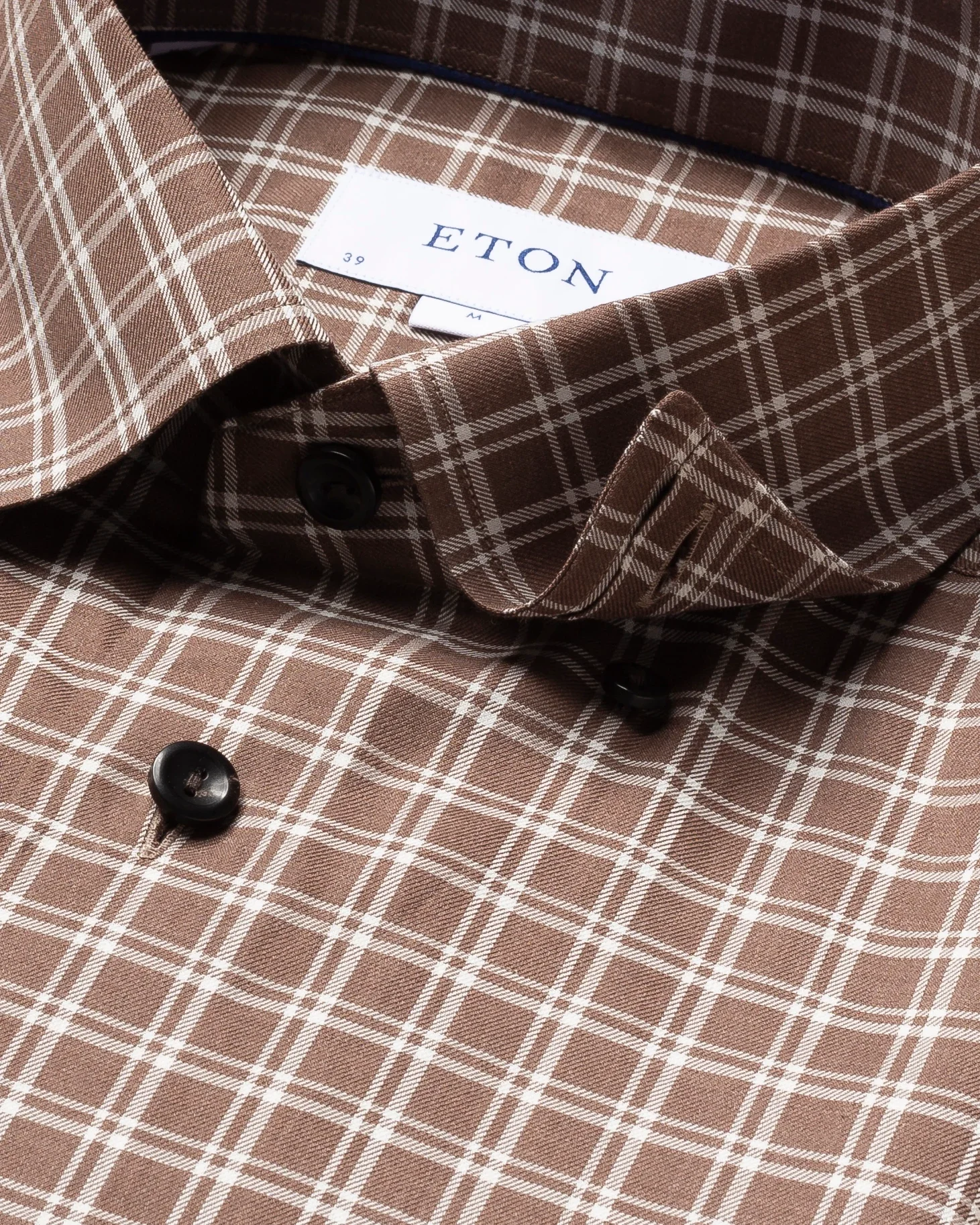 Eton - brown white checked flanell shirt