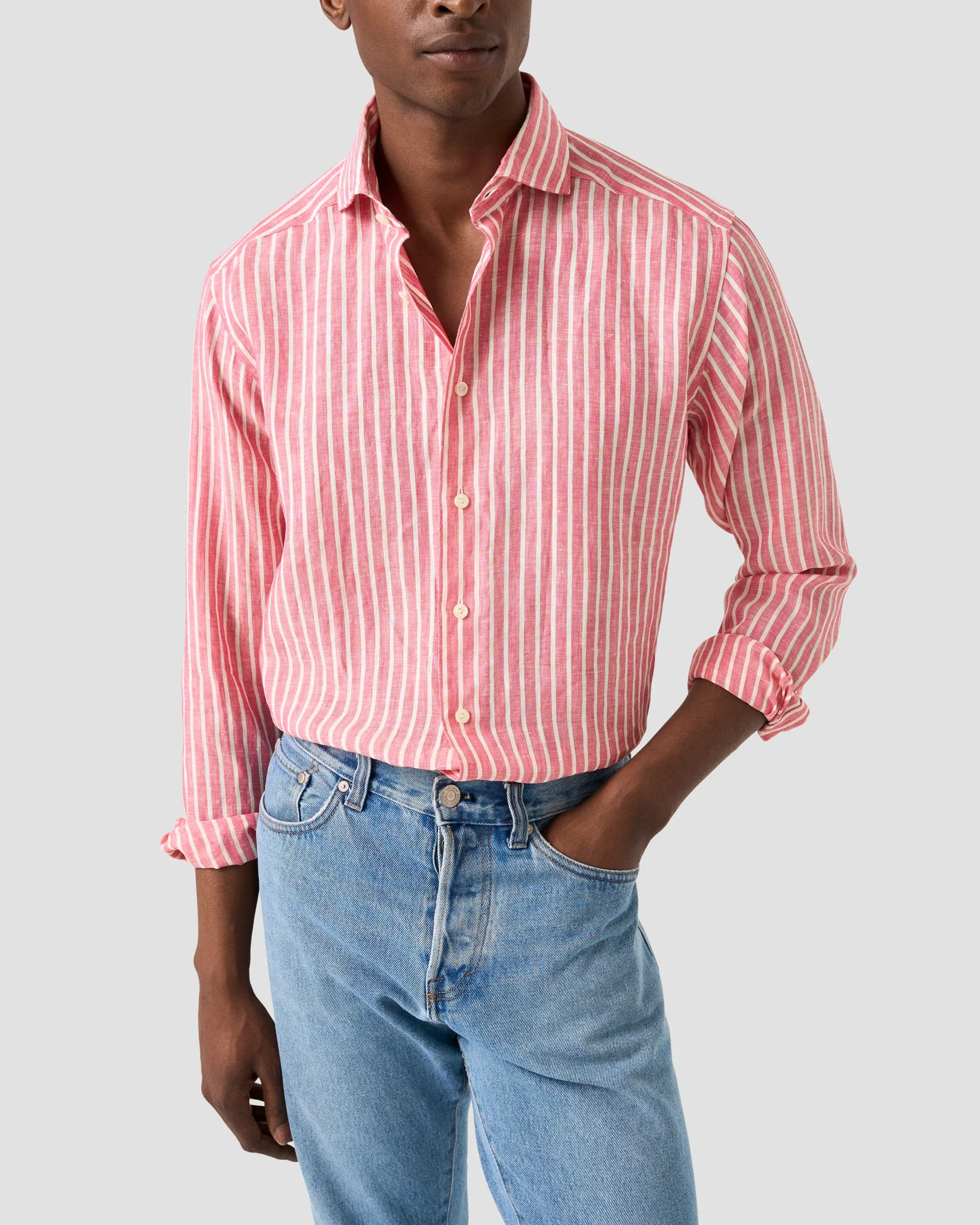 Eton - red striped linen shirt