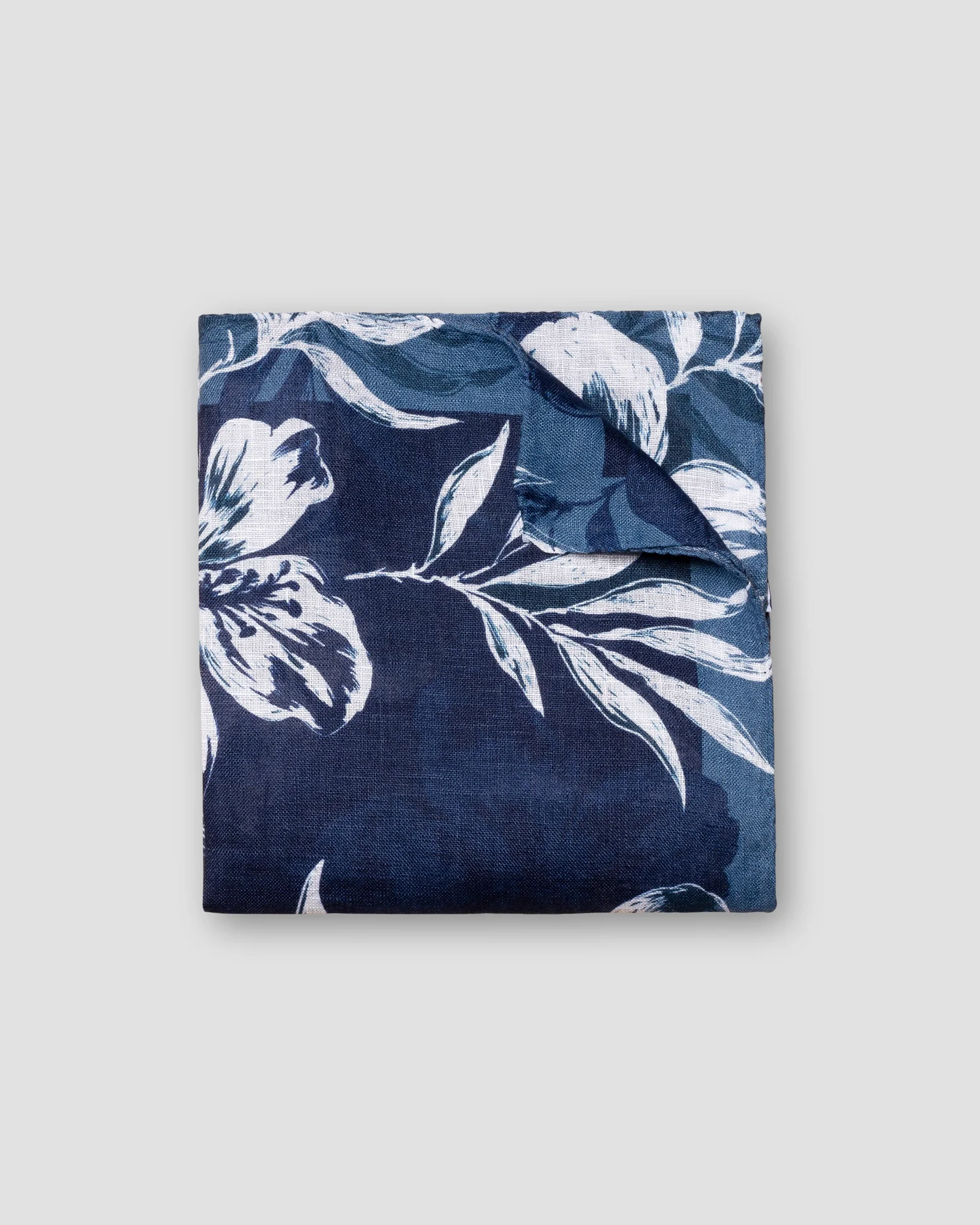 Eton - blue hibiscus print linen pocket square
