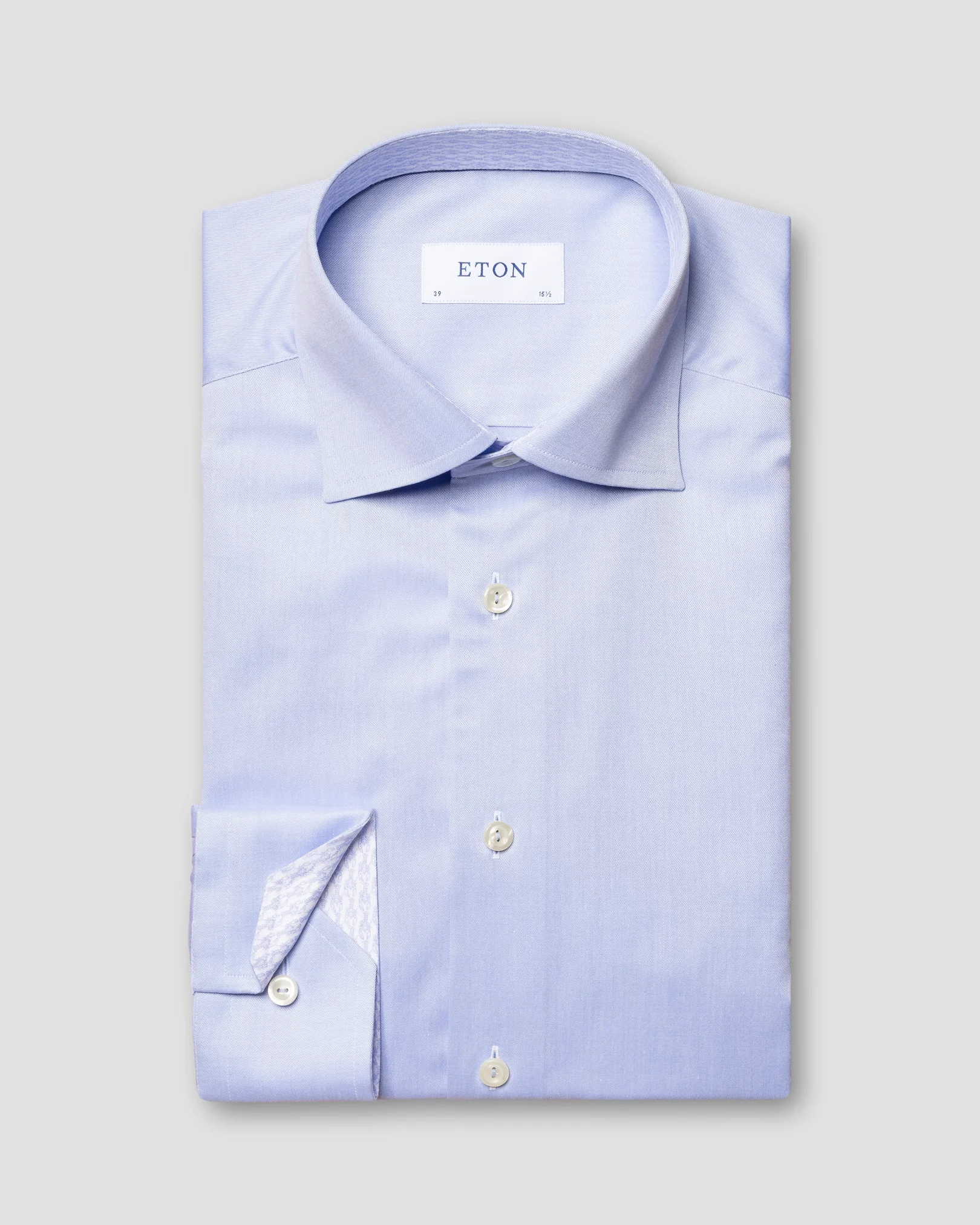 Eton - light blue signature twill shirt printed details cut away