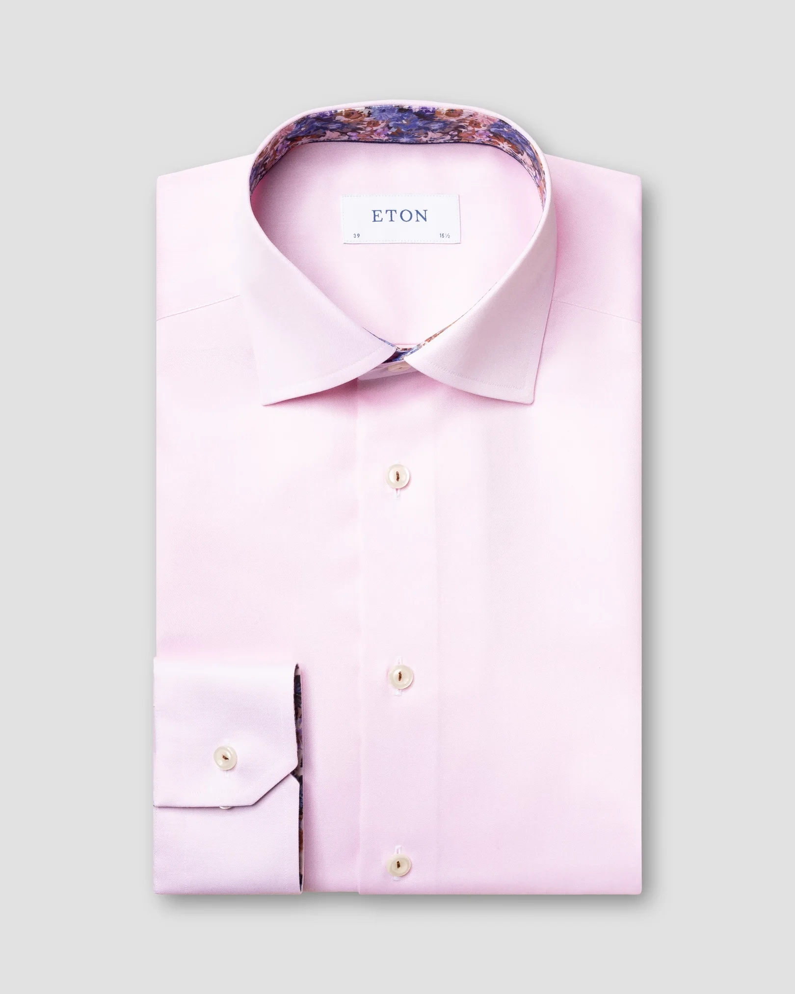 Eton - pink twill shirt purple flower details