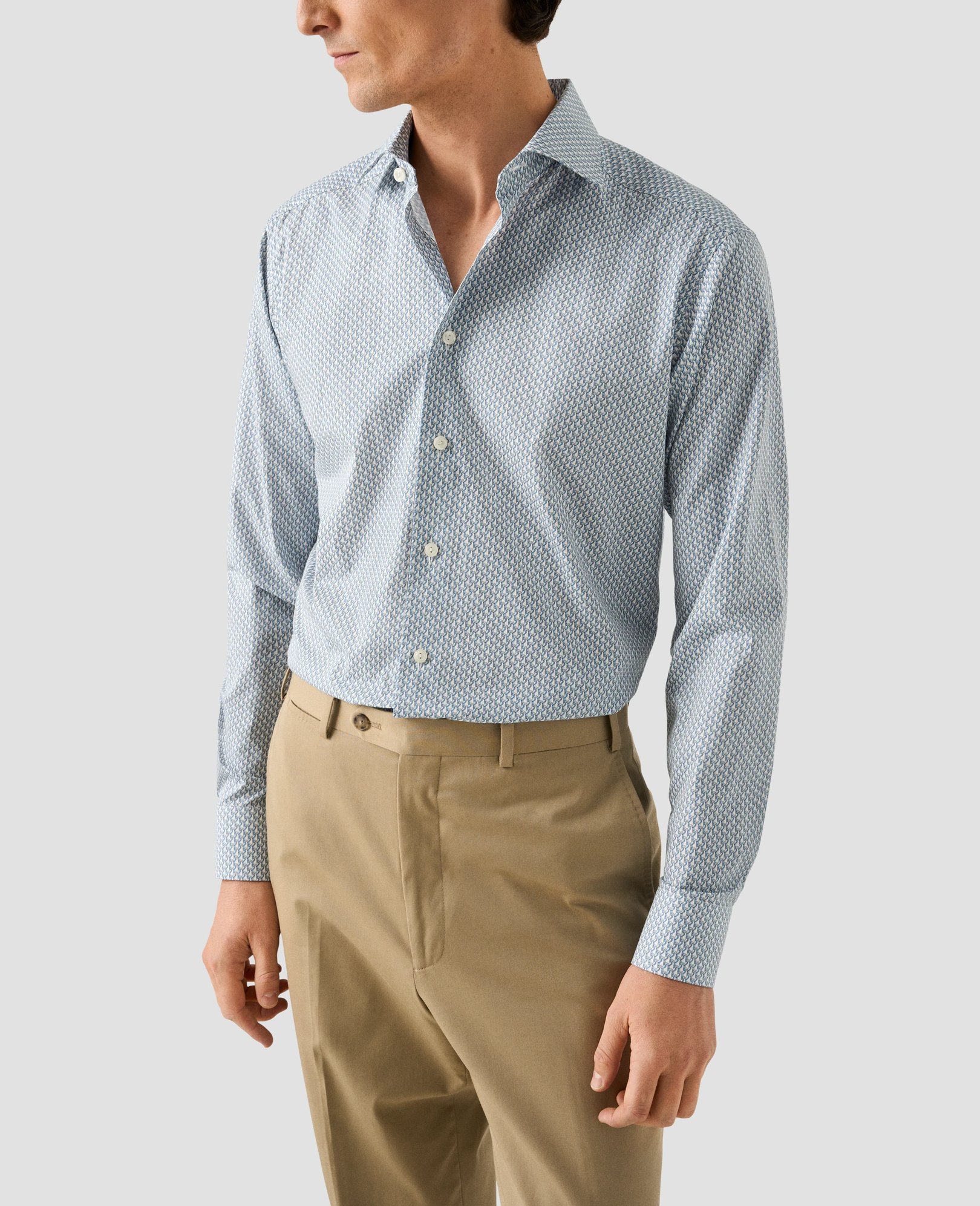 Eton - light blue parrot print signature twill shirt
