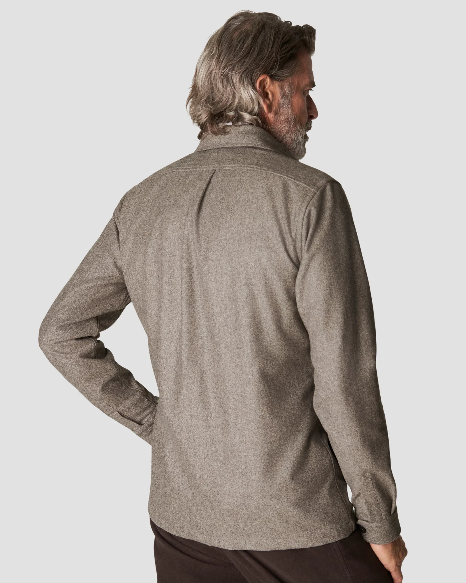Eton - beige wool twill soft pointed single cuff pointed strap casual