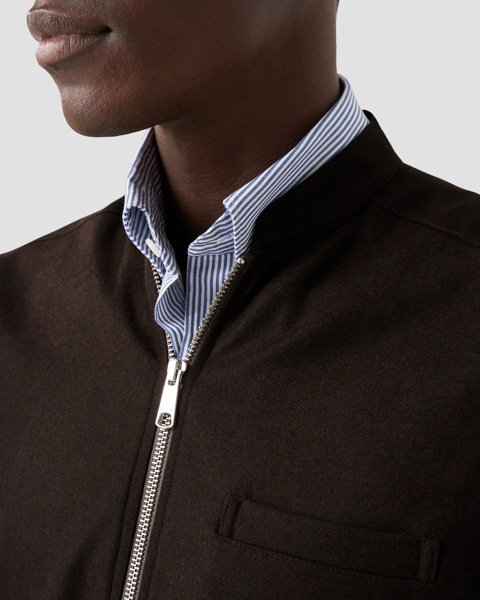 Eton - dark brown heavy flannel stand collar low no cuff vest