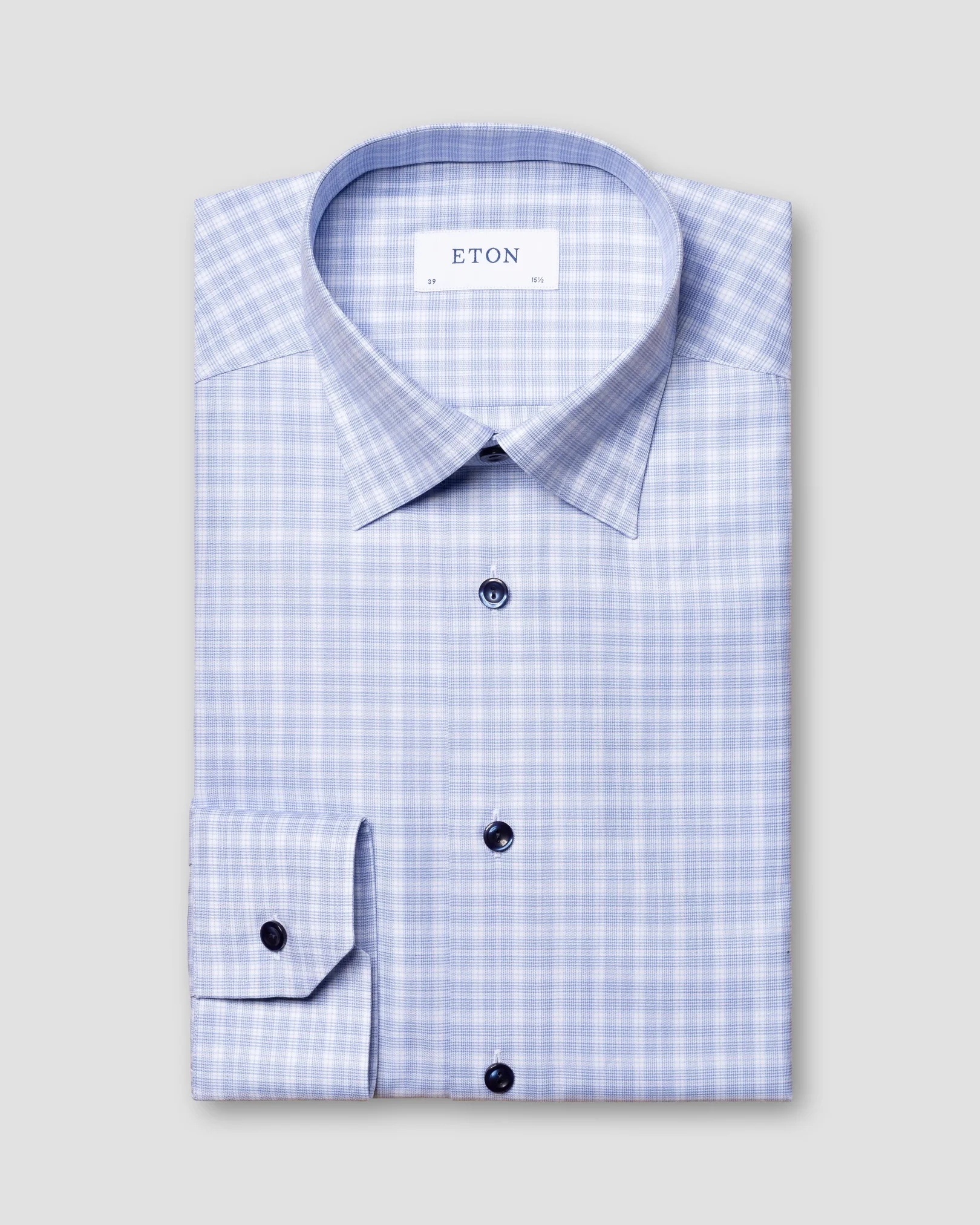 Eton - light blue cotton tencel stretch button under single contemporary