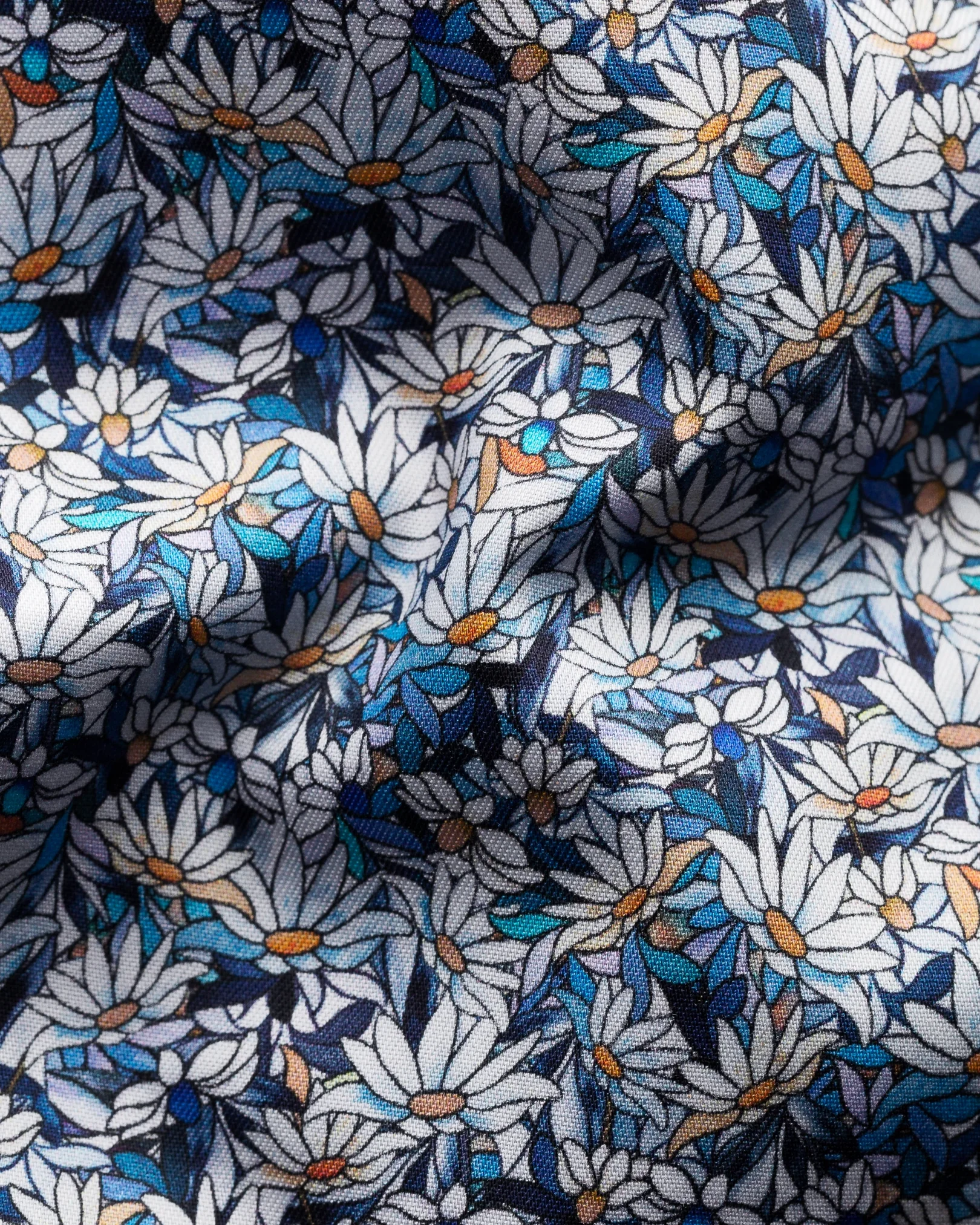 Eton - blue stained glass floral signature twill shirt