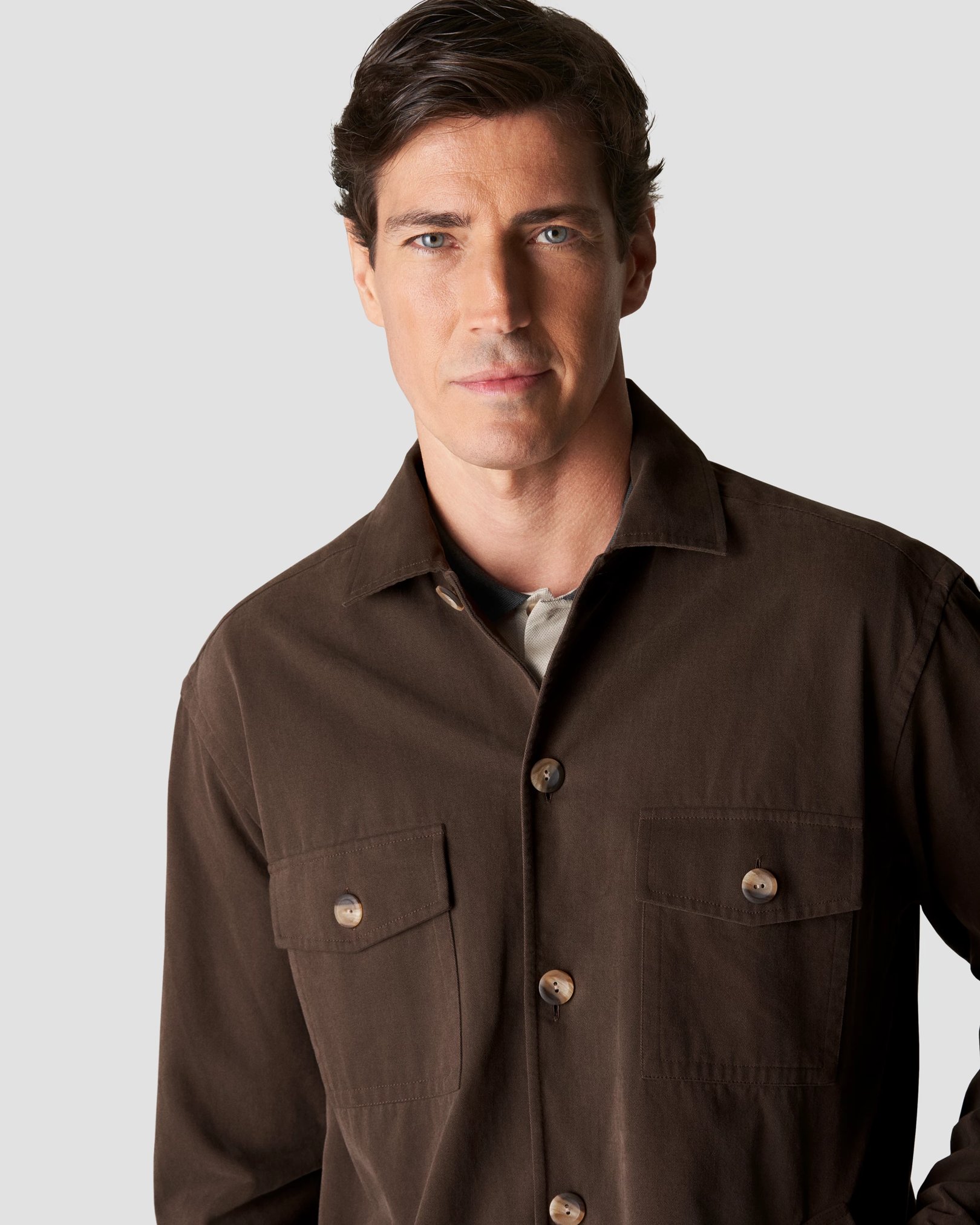 Eton - brown twill brushed overshirt