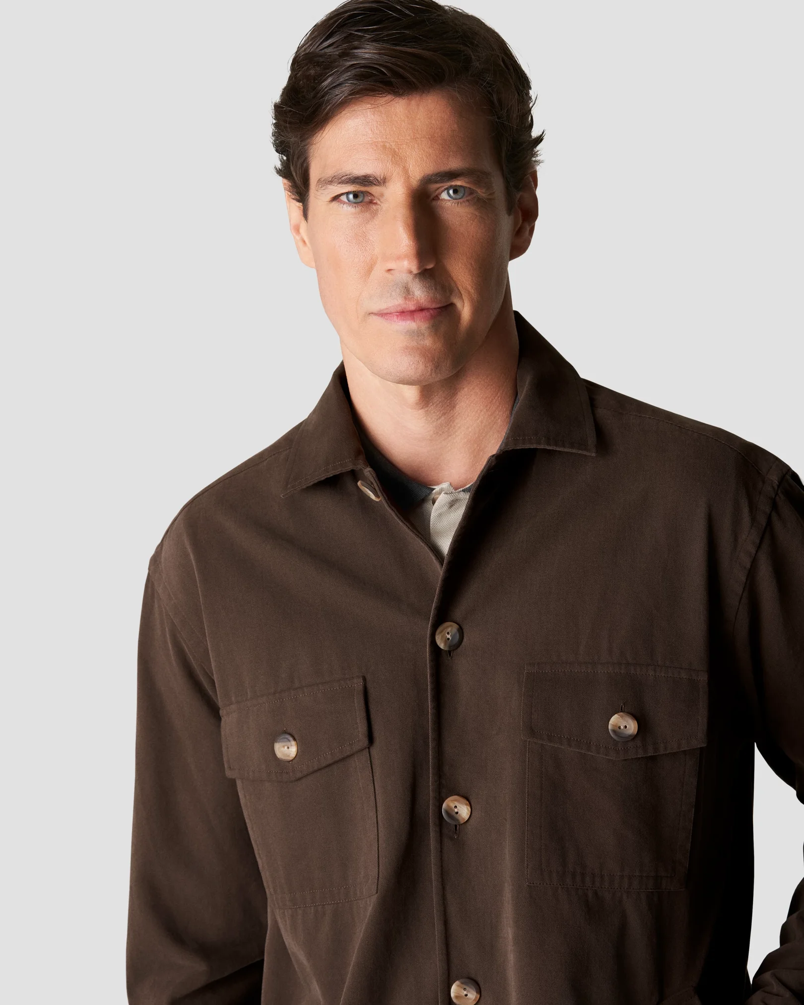 Eton - brown twill brushed overshirt