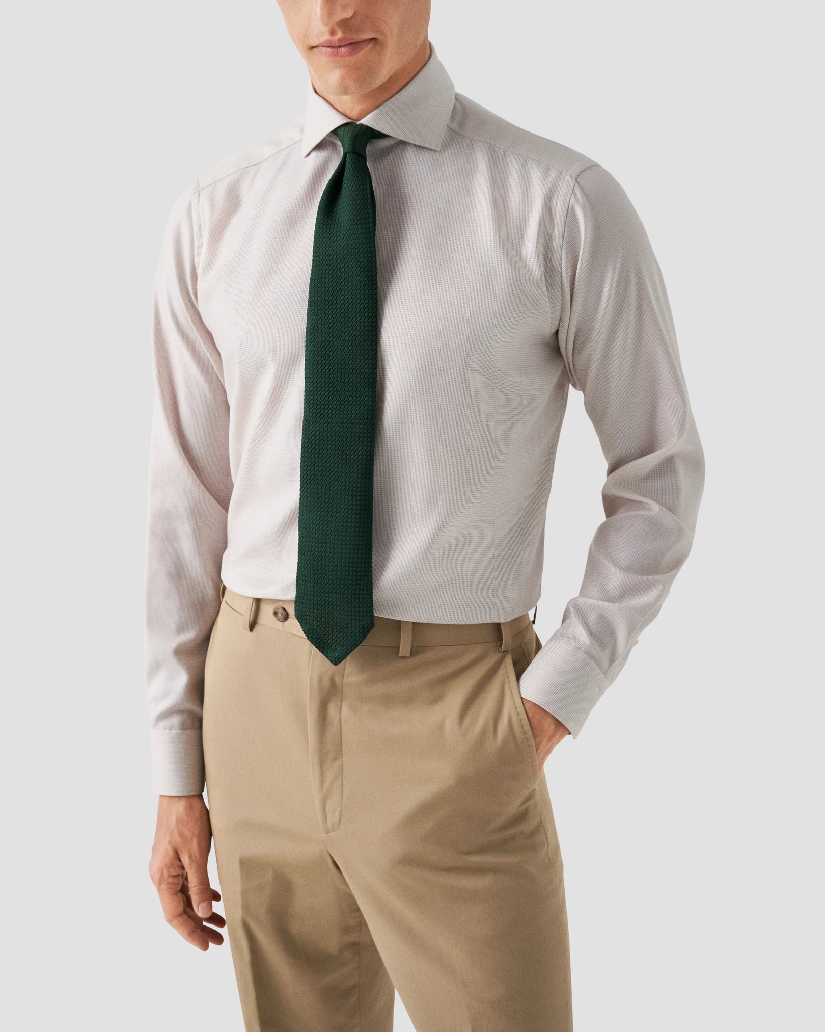 Eton - beige fine twill wide spread