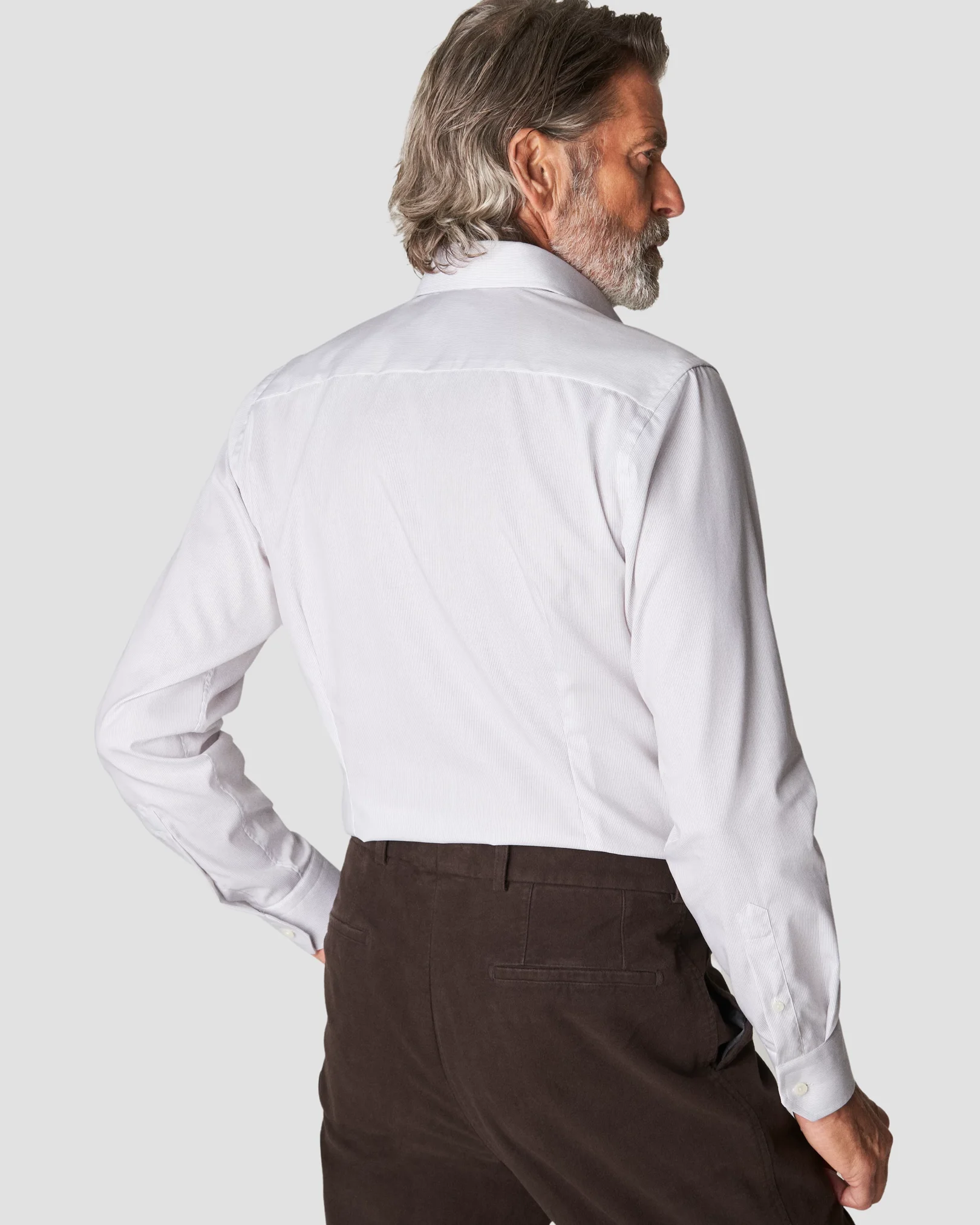 Eton - brown twill hailine striped shirt