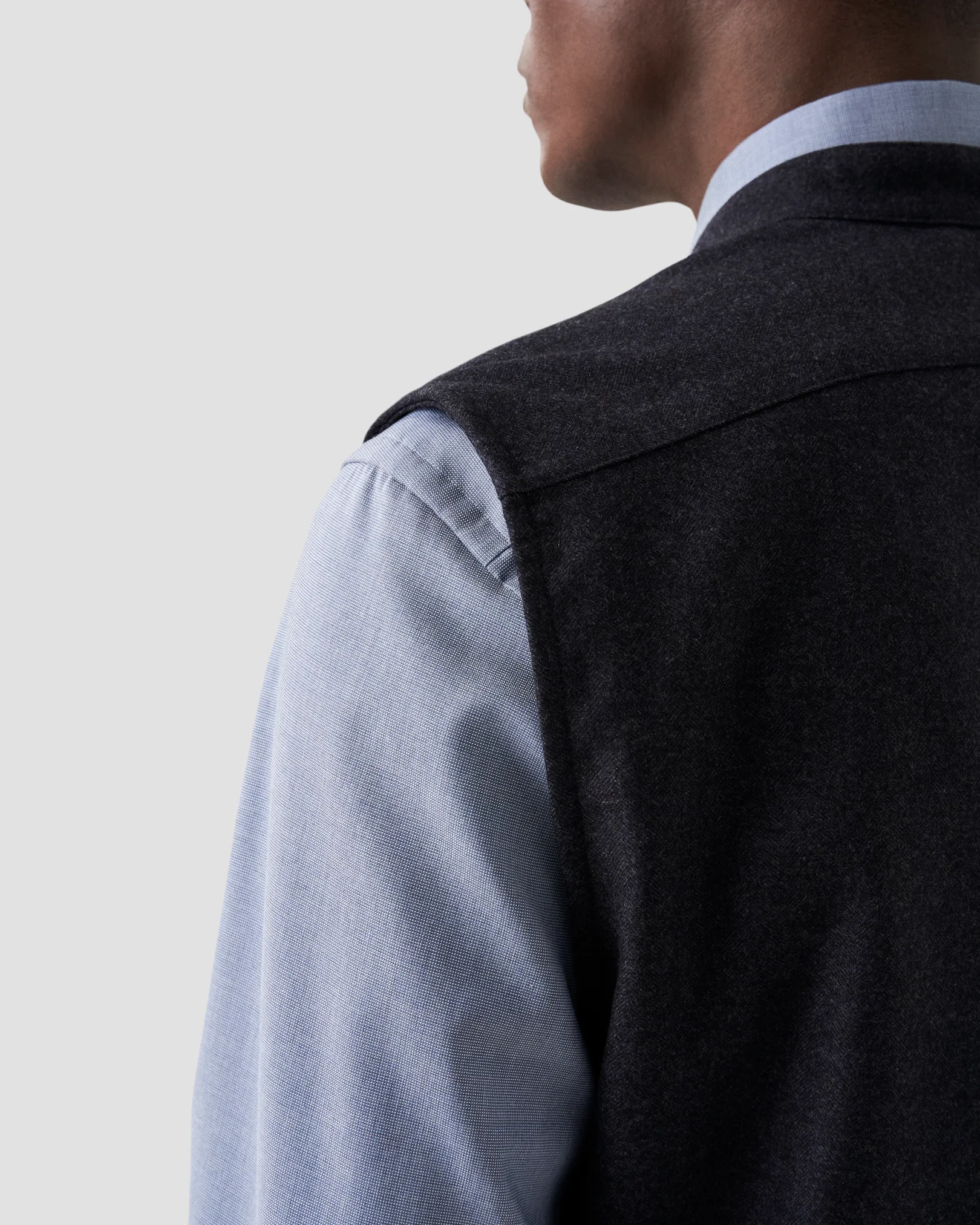 Eton - dark blue heavy flannel stand collar low no cuff vest