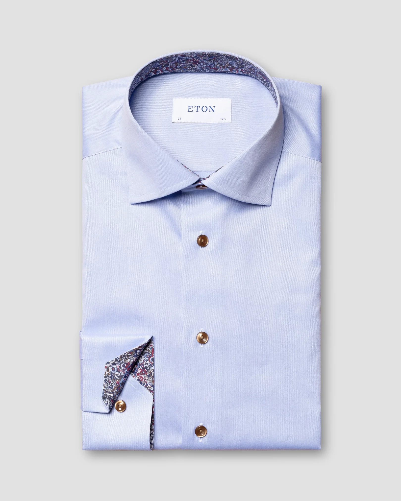 Eton - light blue signature twill shirt paisley details