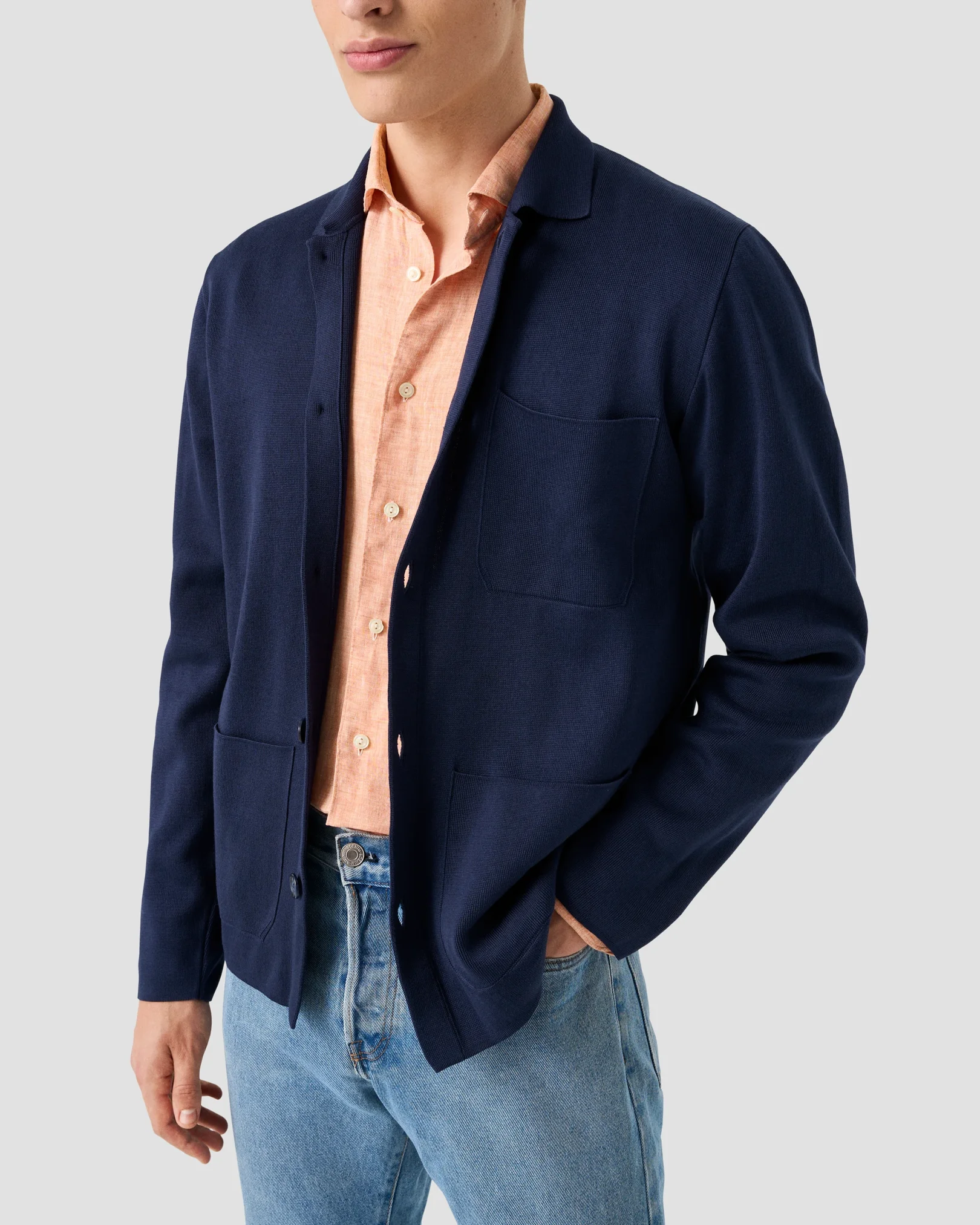 Eton - orange solid plain weave linen shirt
