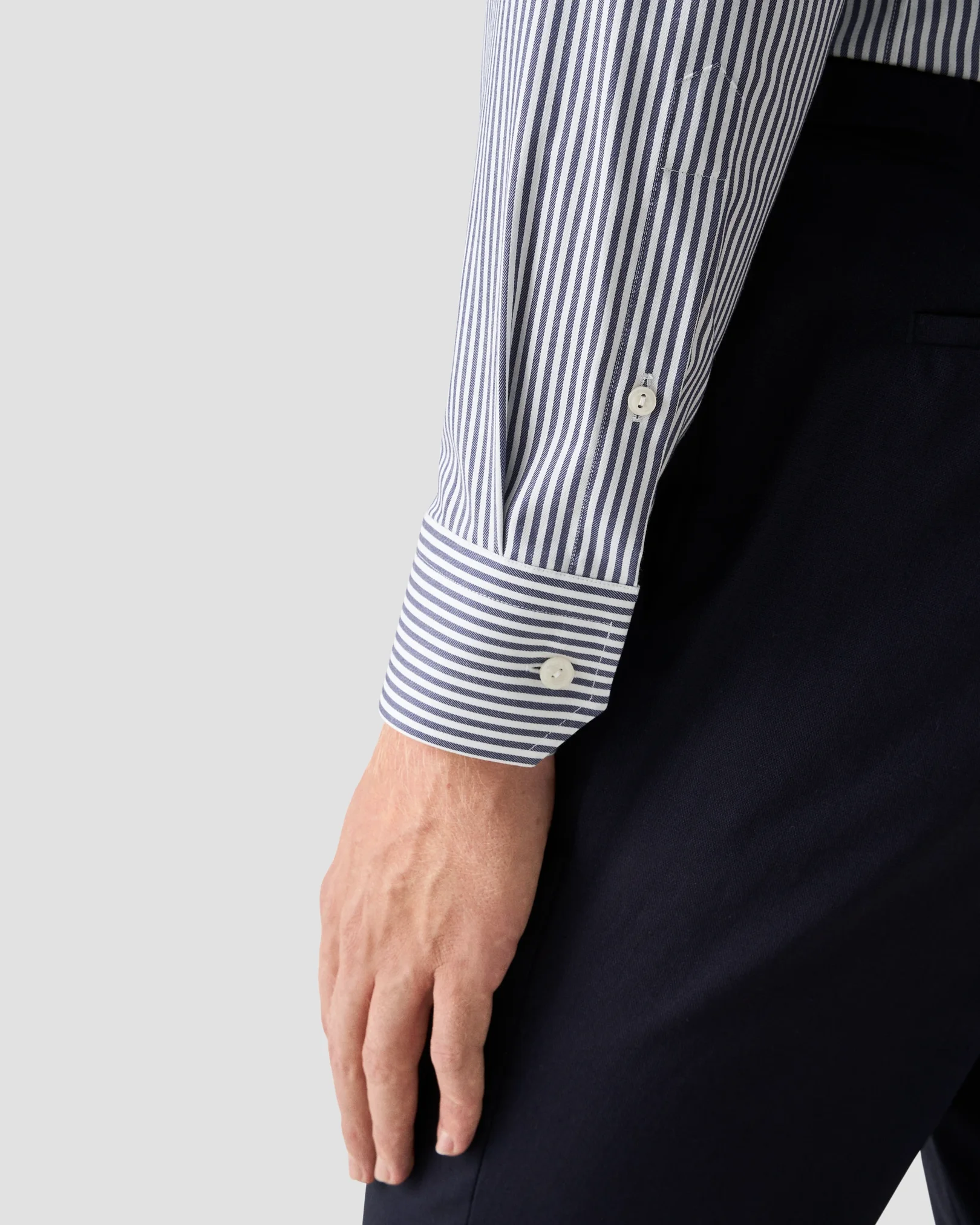 Eton - navy blue striped cotton tencel tm lyocell shirt