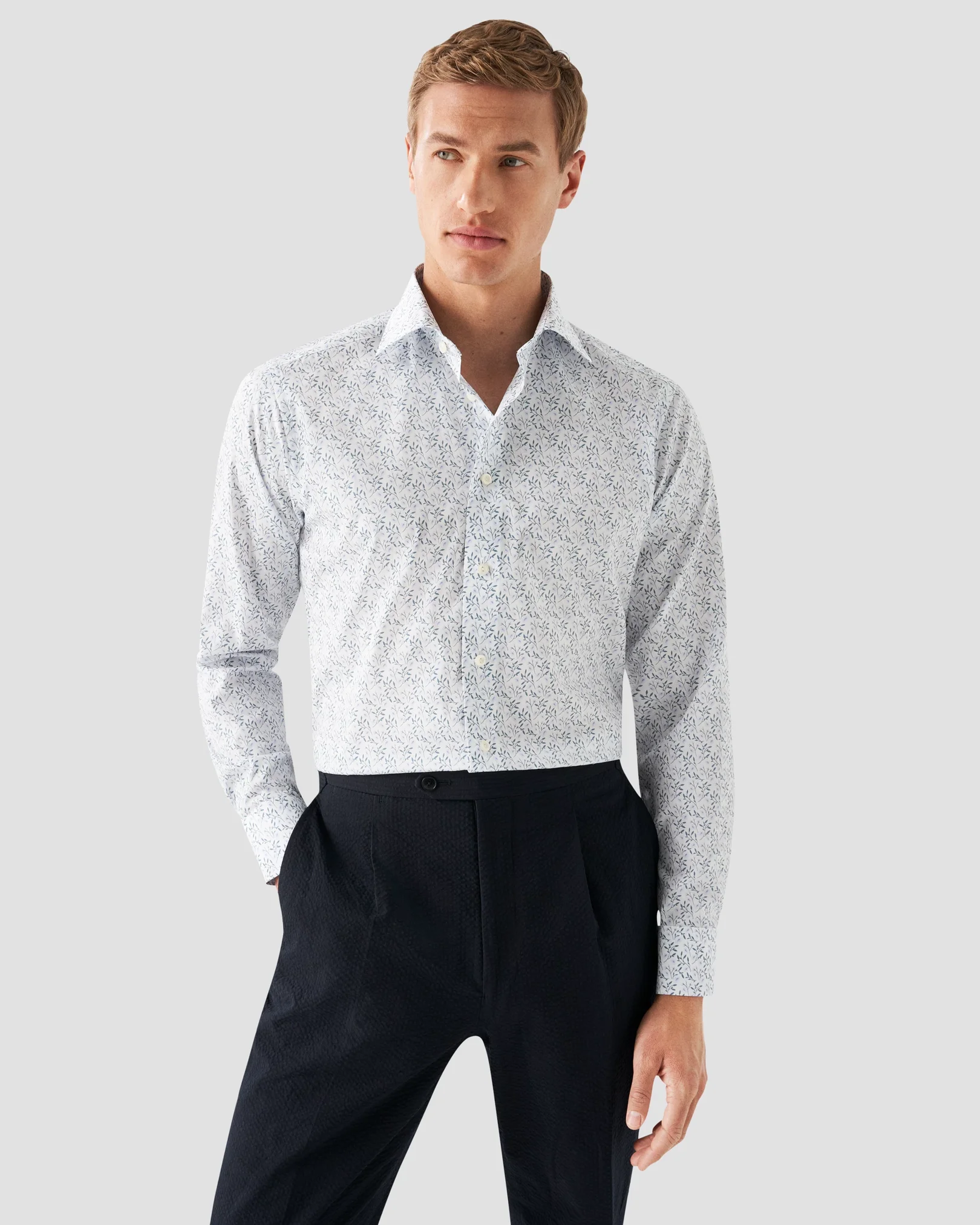 Eton - mid blue floral poplin