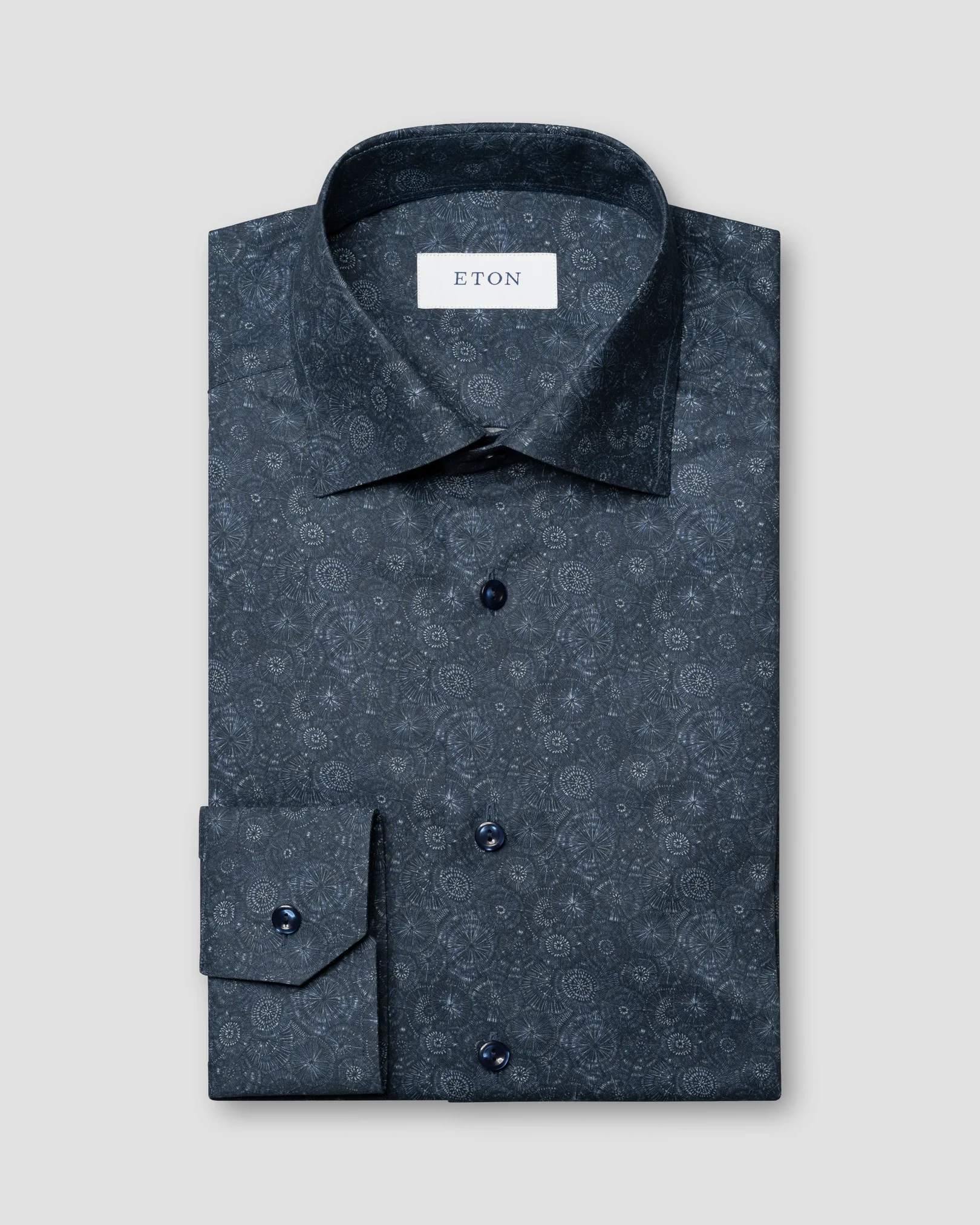 Eton - dark blue motif signature twill shirt cutaway