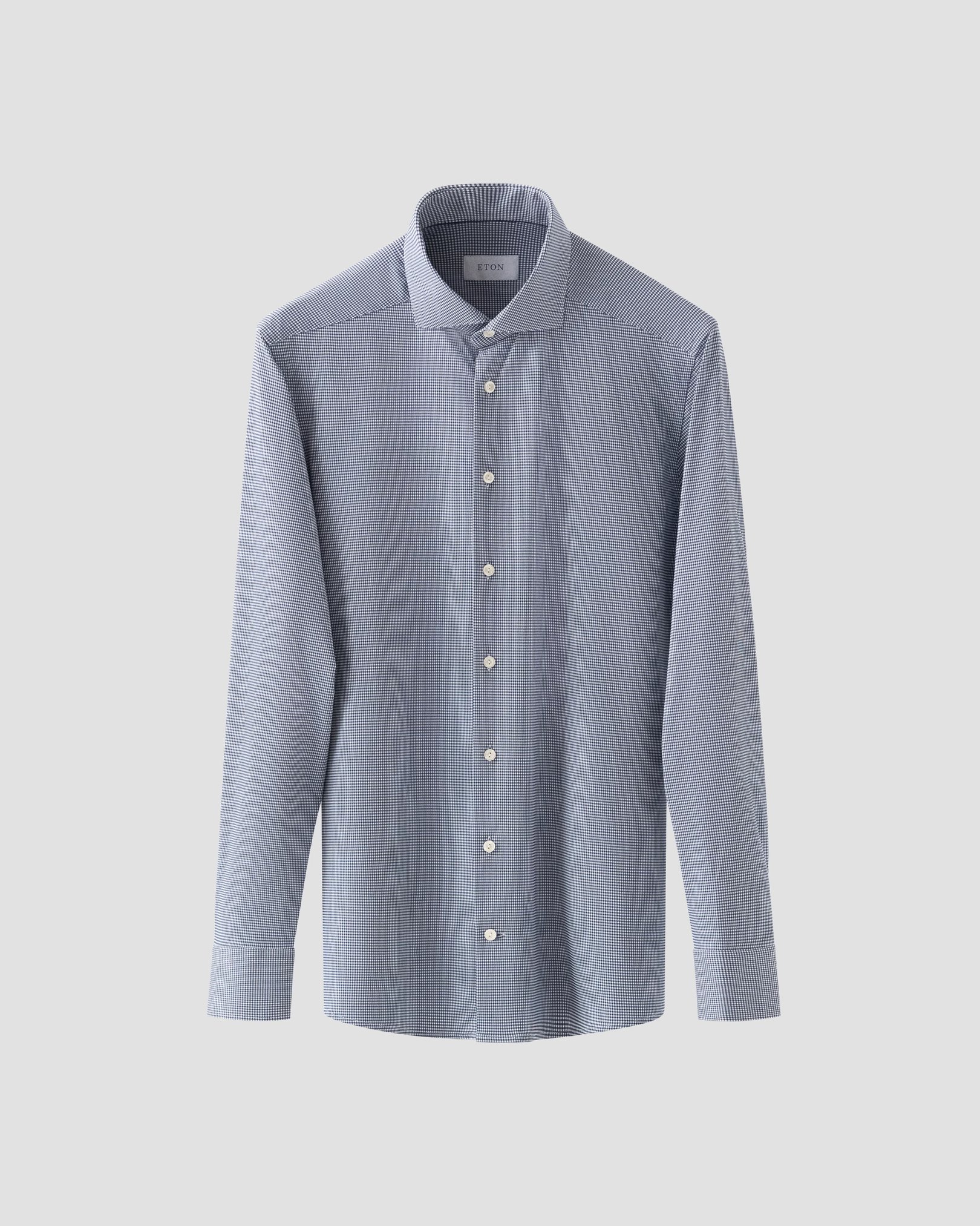 Eton - dark blue micro check four way strech shirt