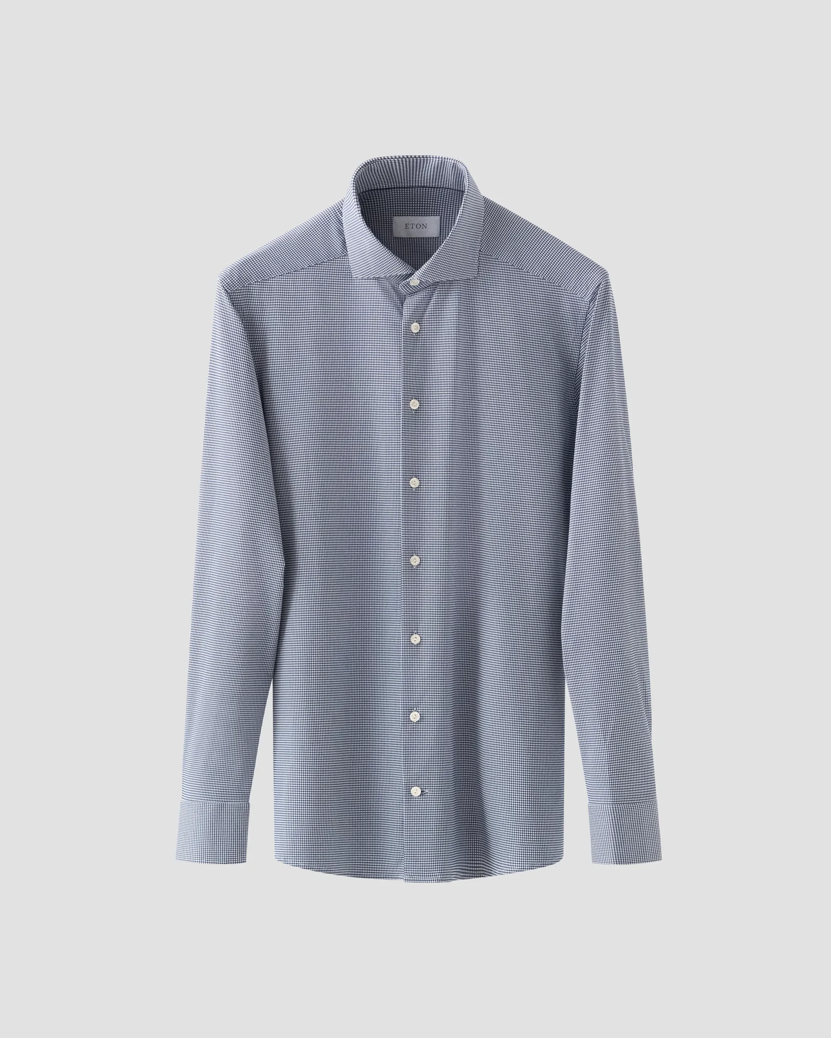 Eton - dark blue micro check four way strech shirt