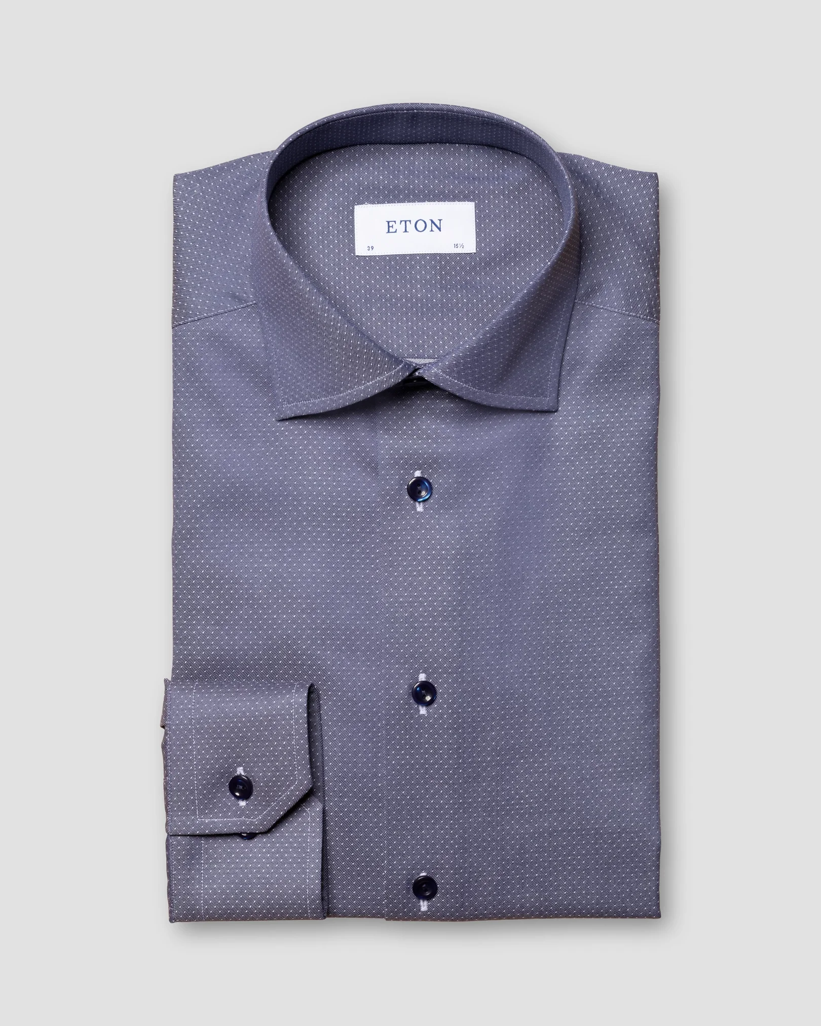 Eton - navy blue pin dot cotton lyocell stretch shirt
