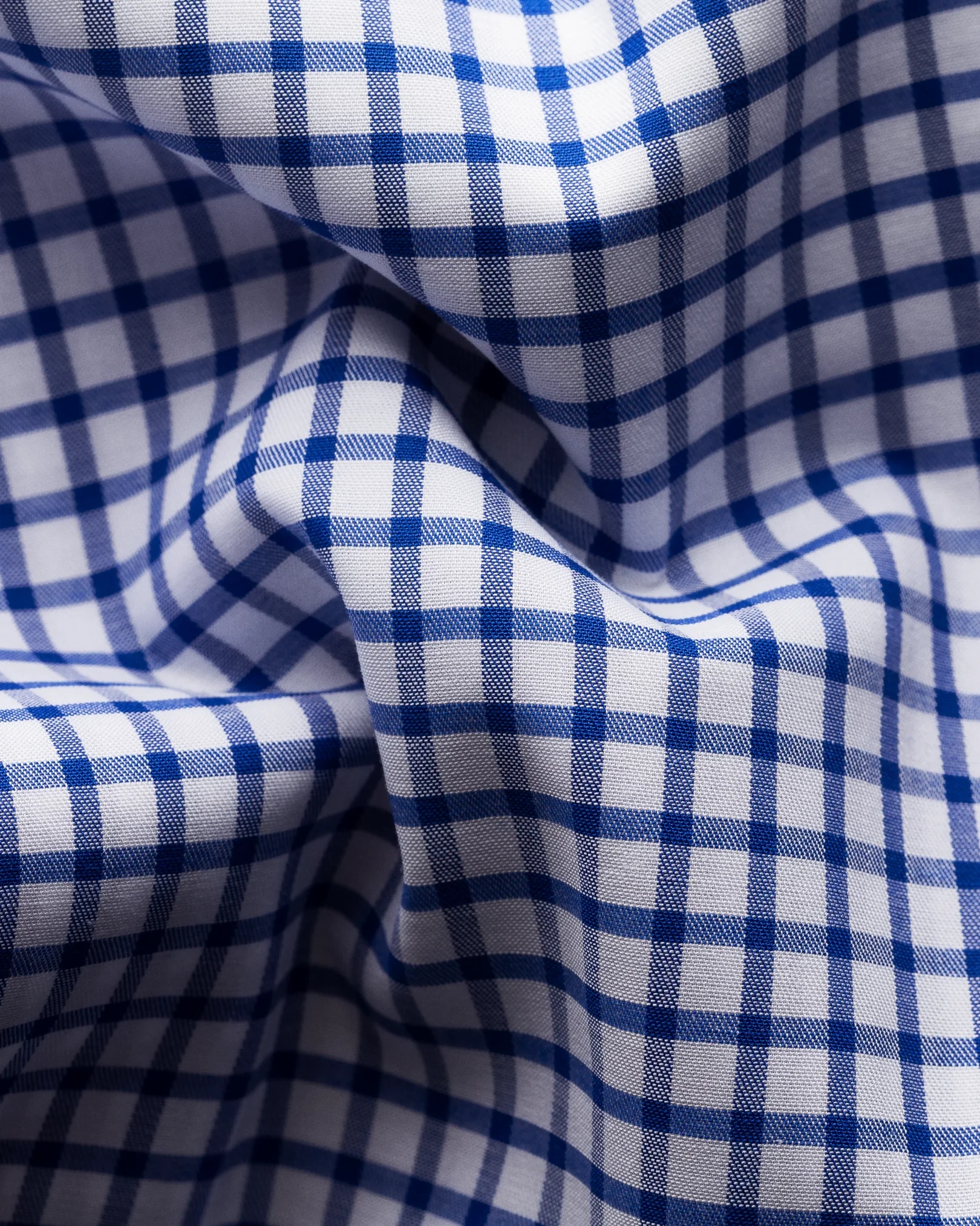 Eton - blue checked stretch twill shirt navy buttons cut away
