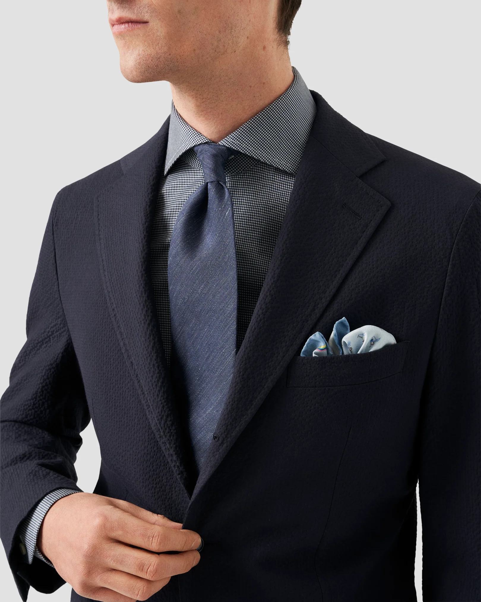 Eton - dark blue micro checked knit king