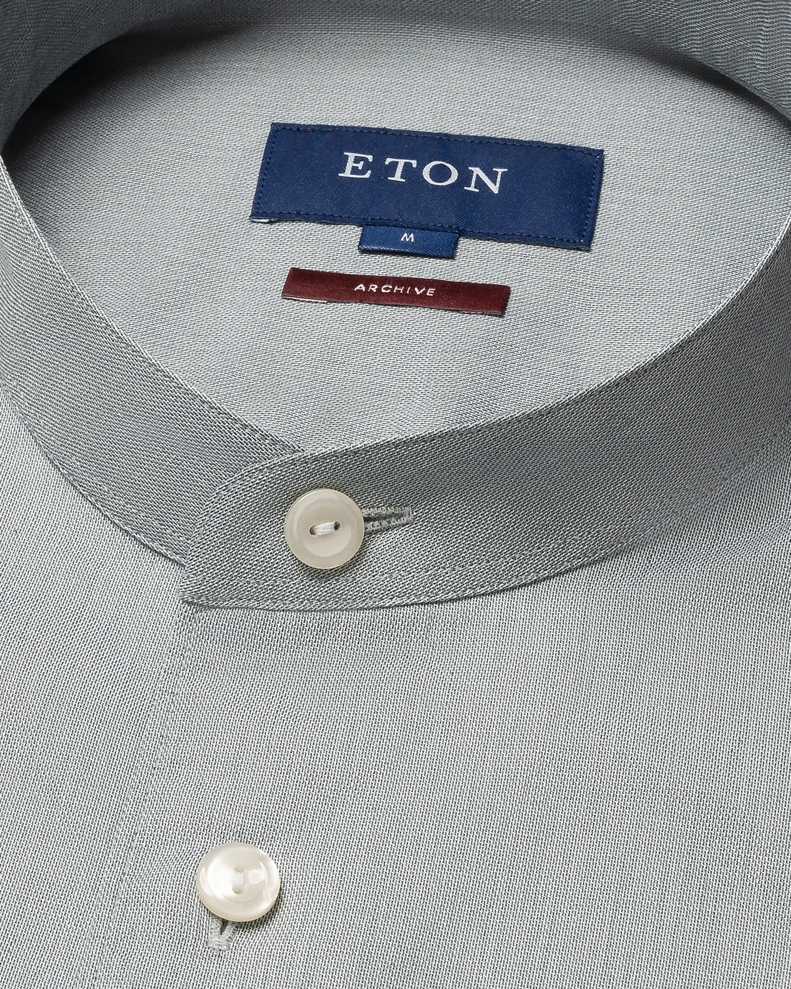 Eton - mid green solid twill band collar shirt