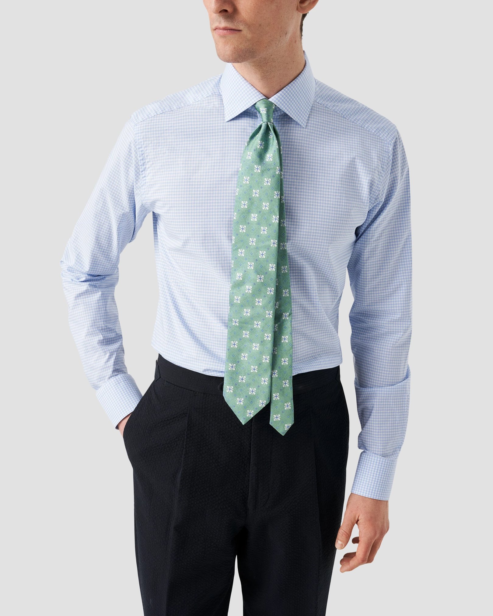 Eton - elevated checked poplin shirt