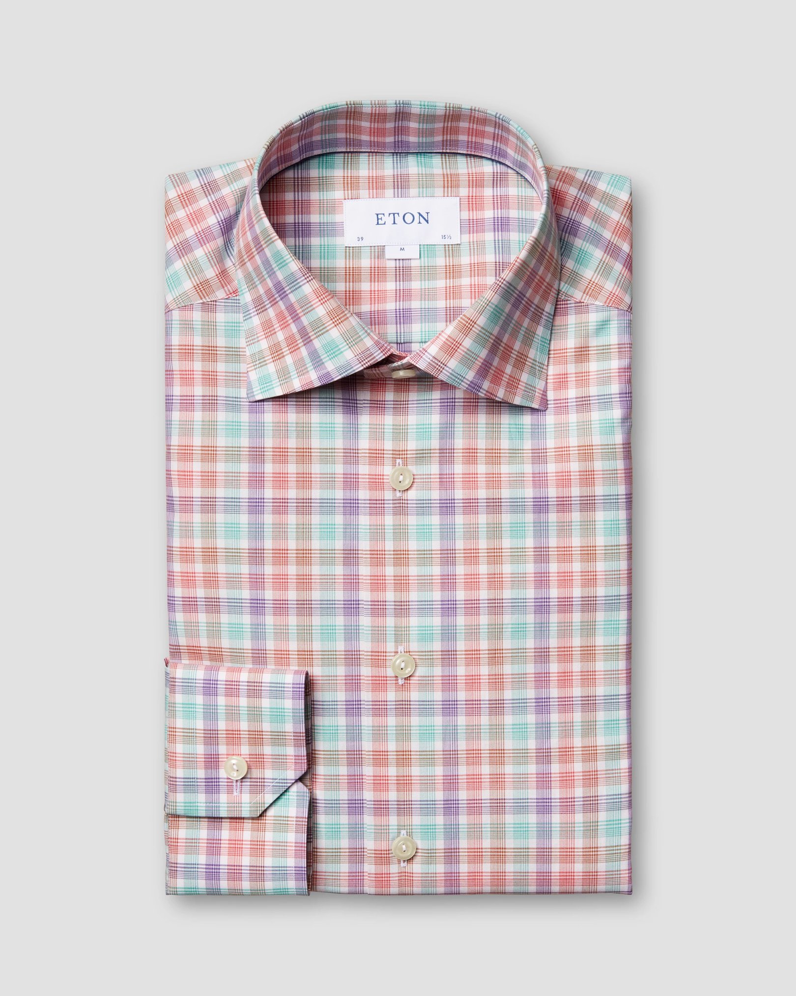 Eton - pink checked fine twill shirt