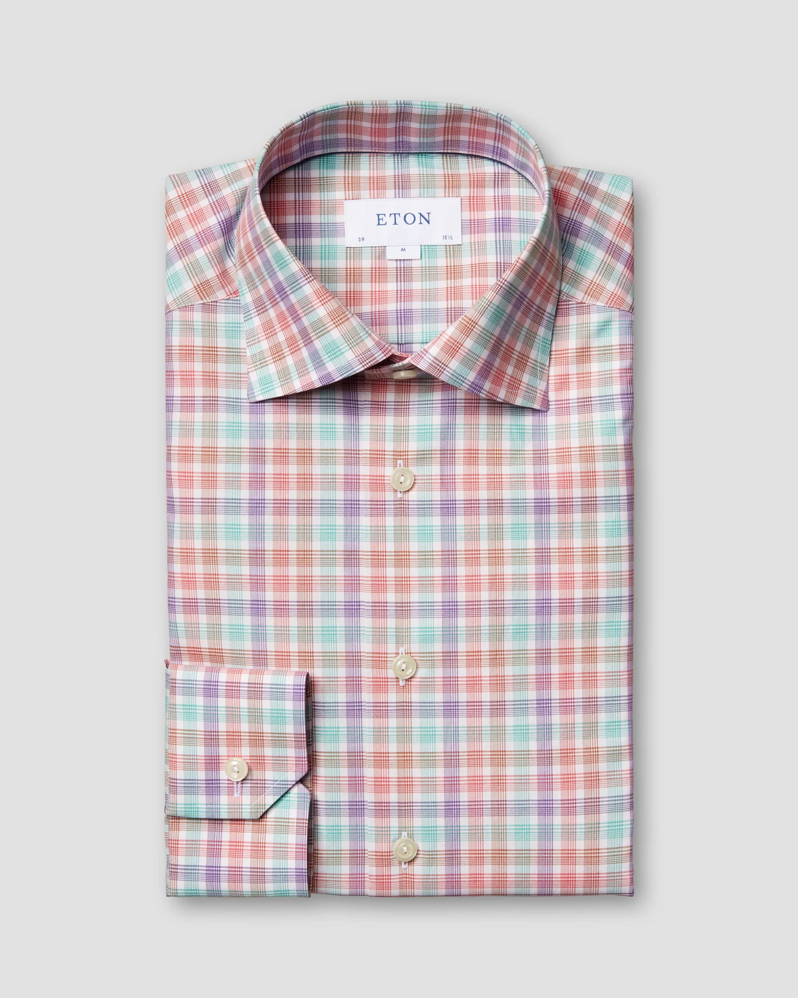 Eton - pink checked fine twill shirt