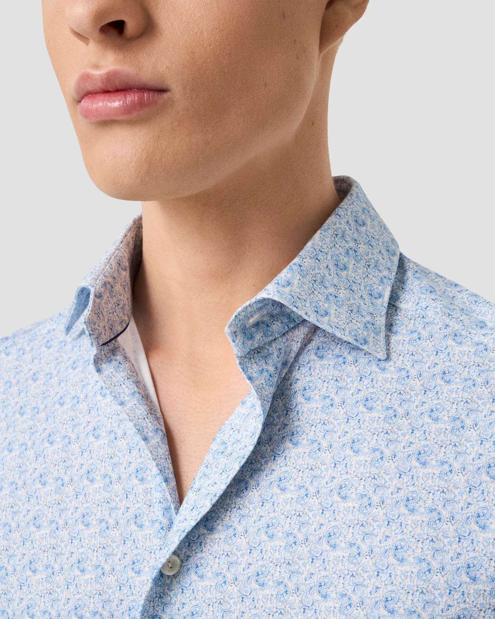Eton - light blue paisley cotton four way stretch shirt