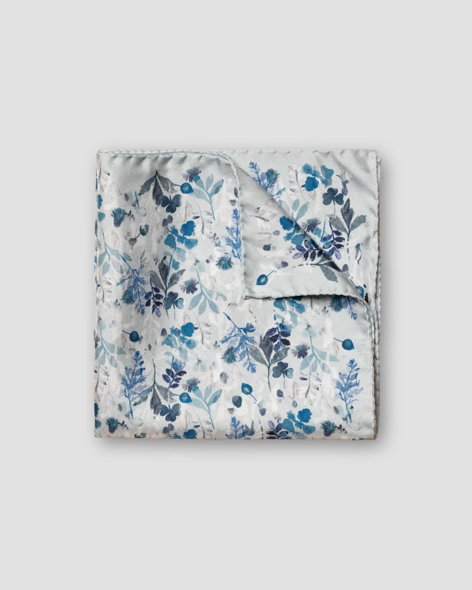Eton - gray floral print silk twill pocket square