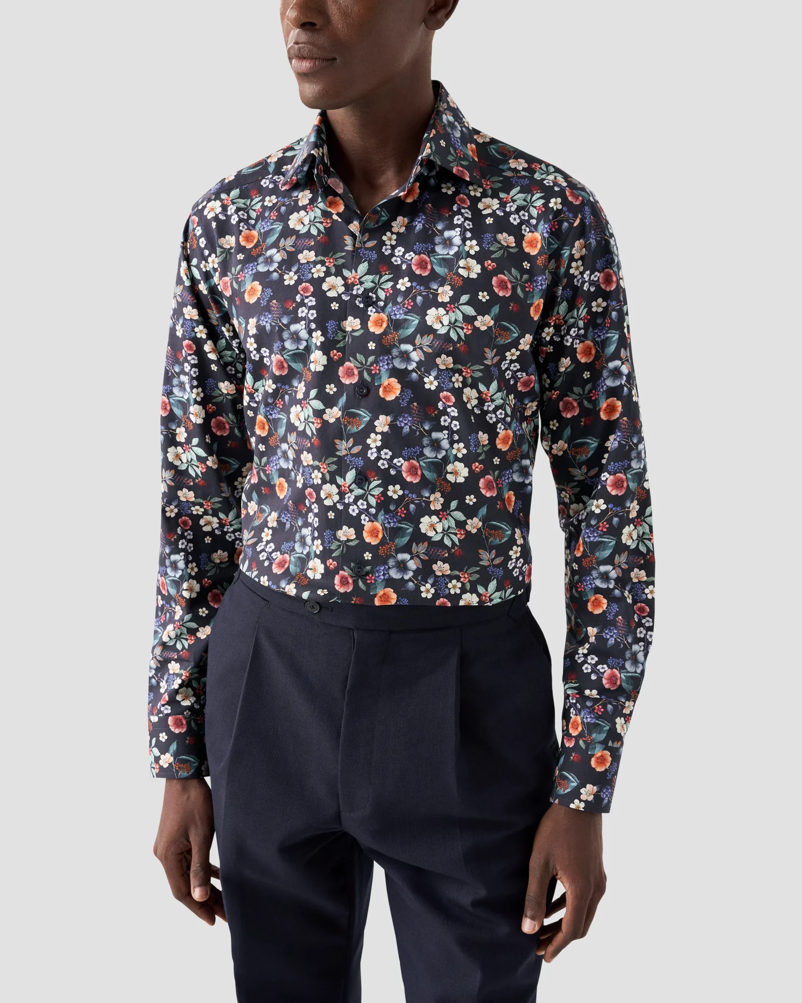 Eton - navy blue floral signature twill