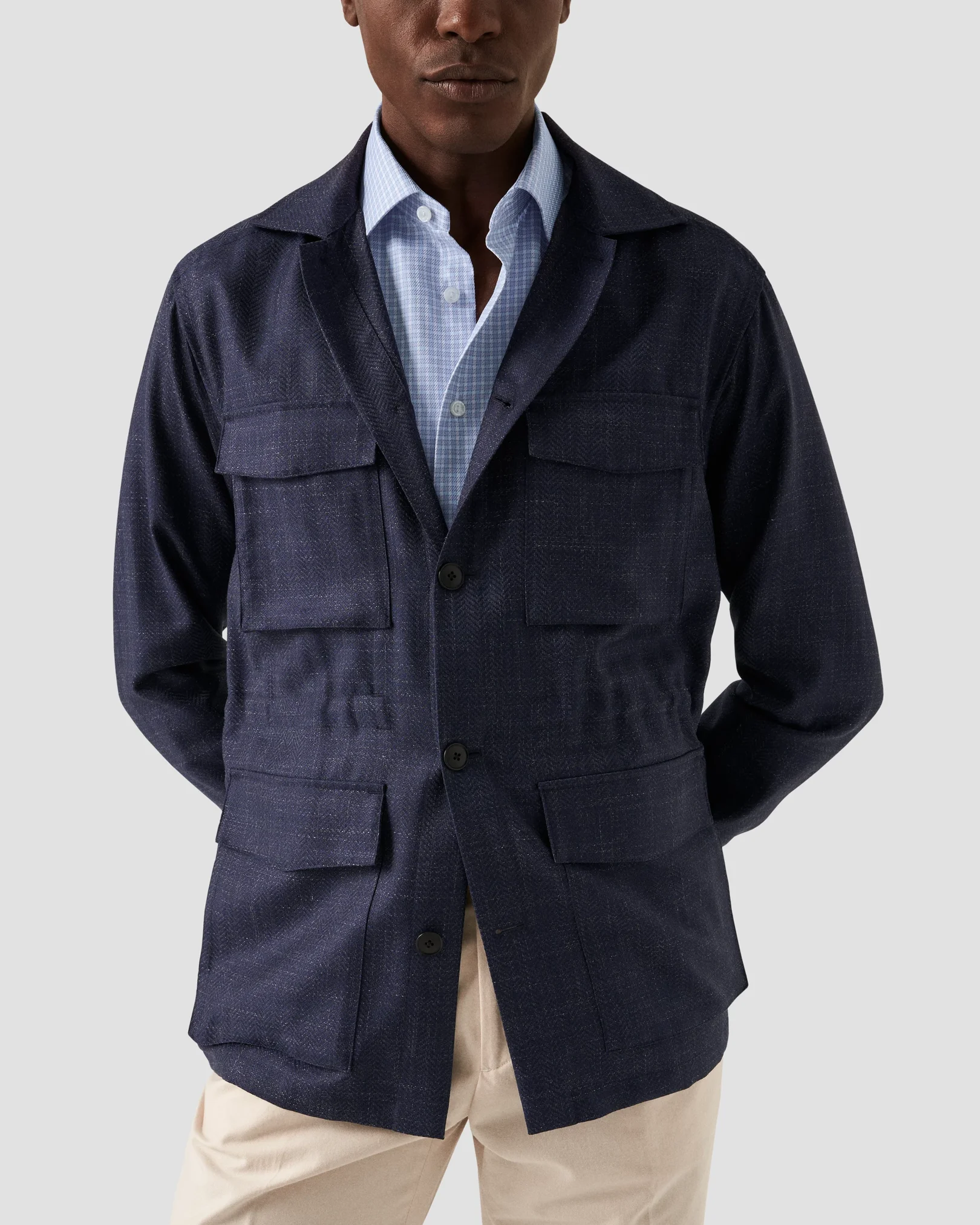 Eton - pink checked twill shirt