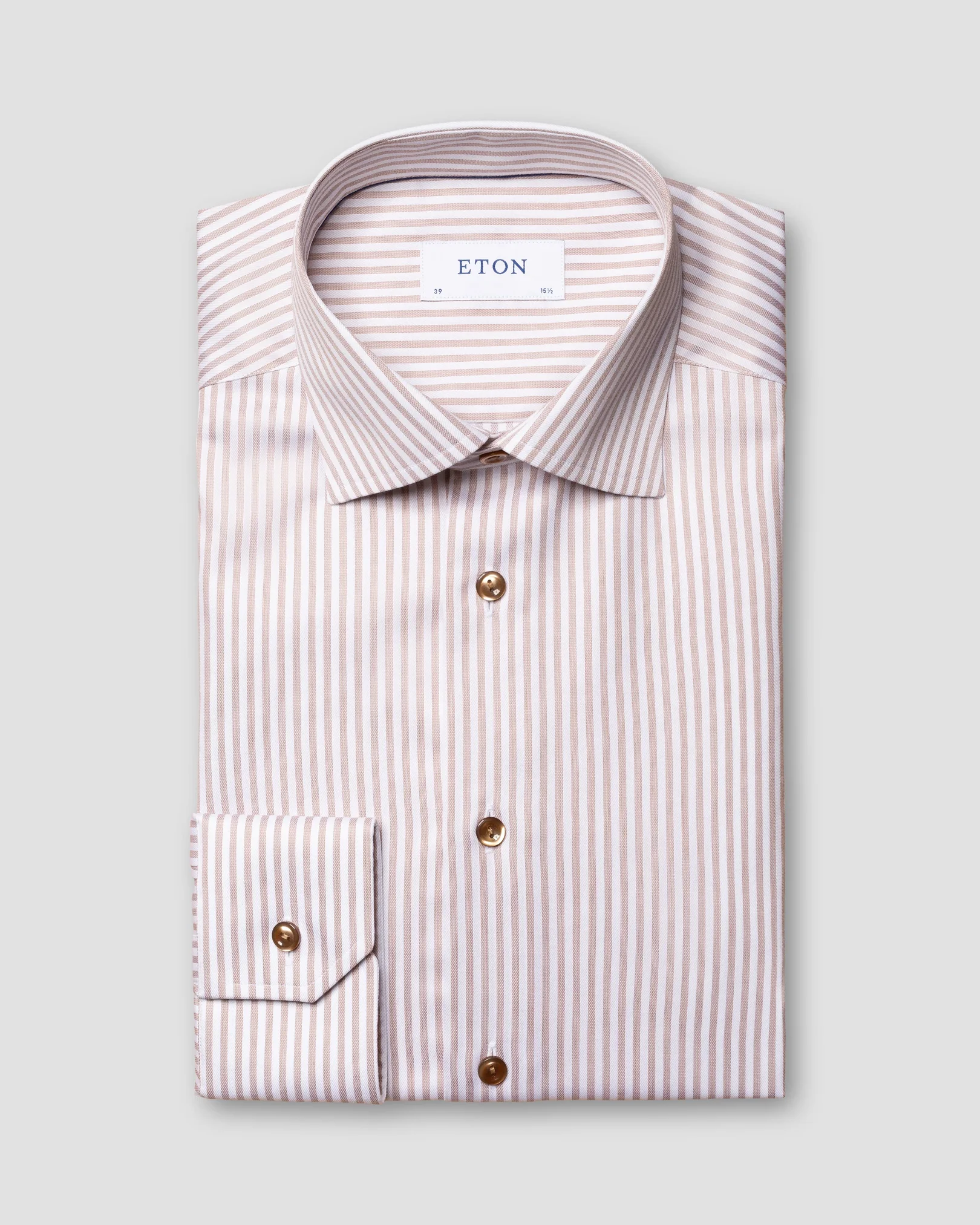 Eton - light brown striped signature twill shirt