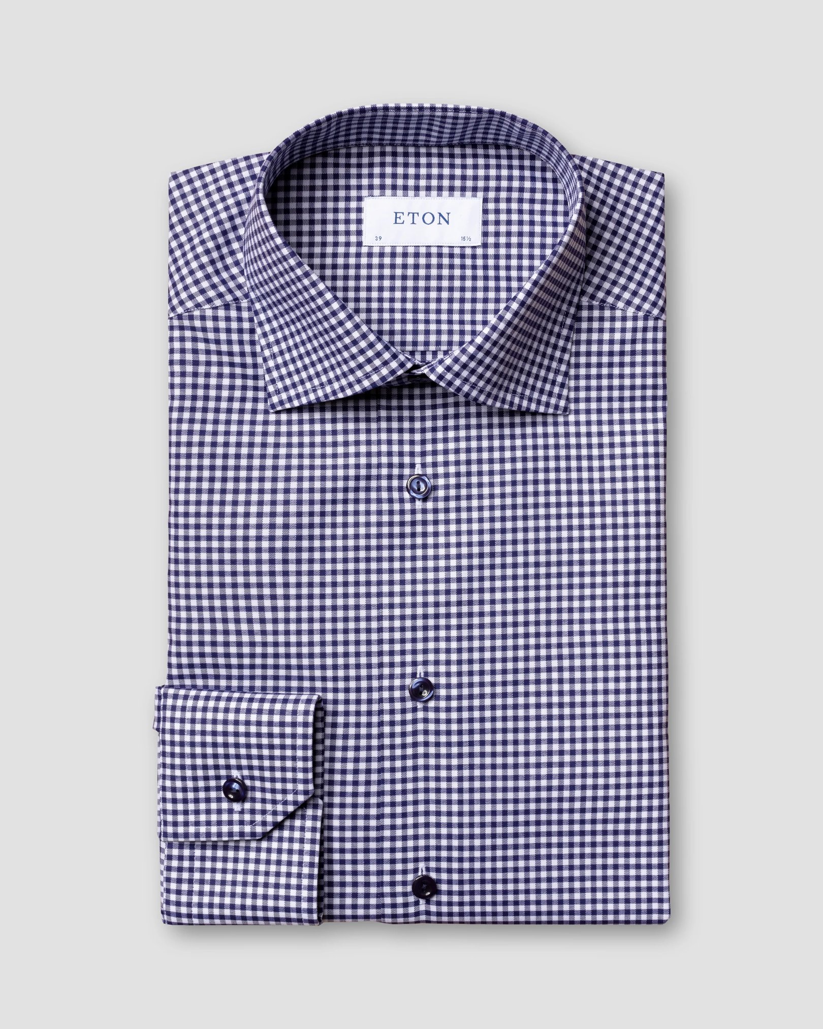 Eton - navy check twill shirt matching buttons