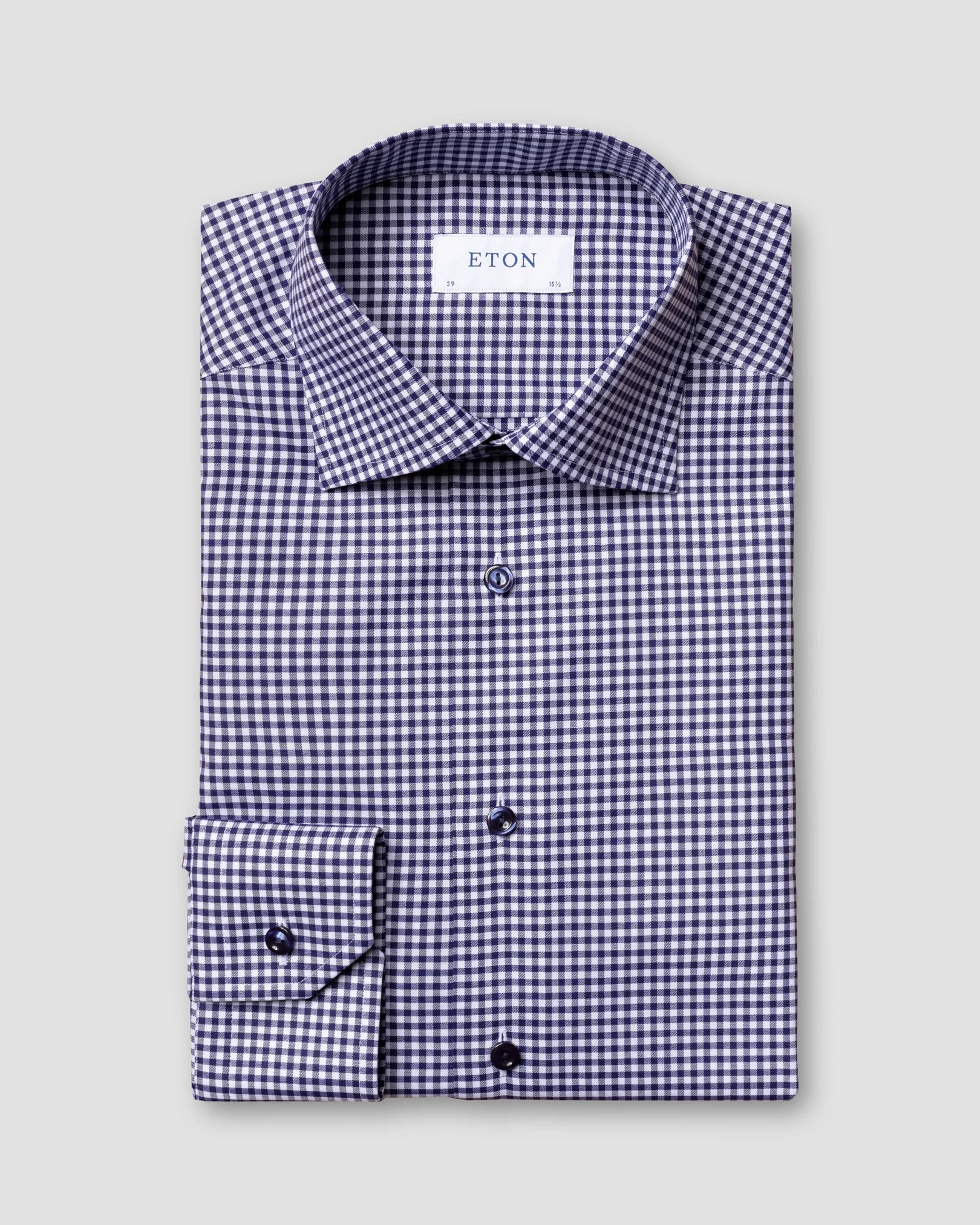 Eton - navy check twill shirt matching buttons