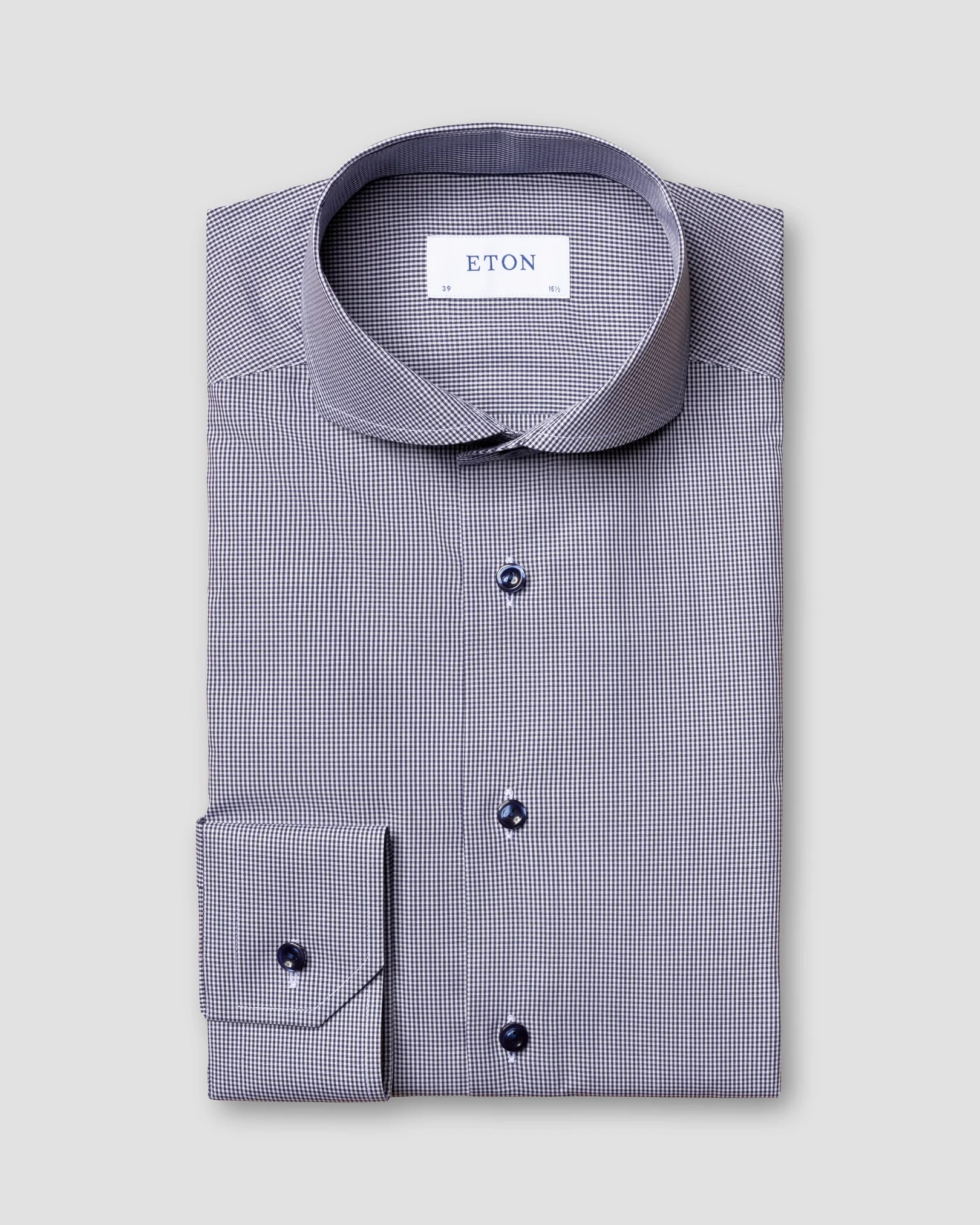 Eton - navy mini gingham poplin shirt extreme cut away