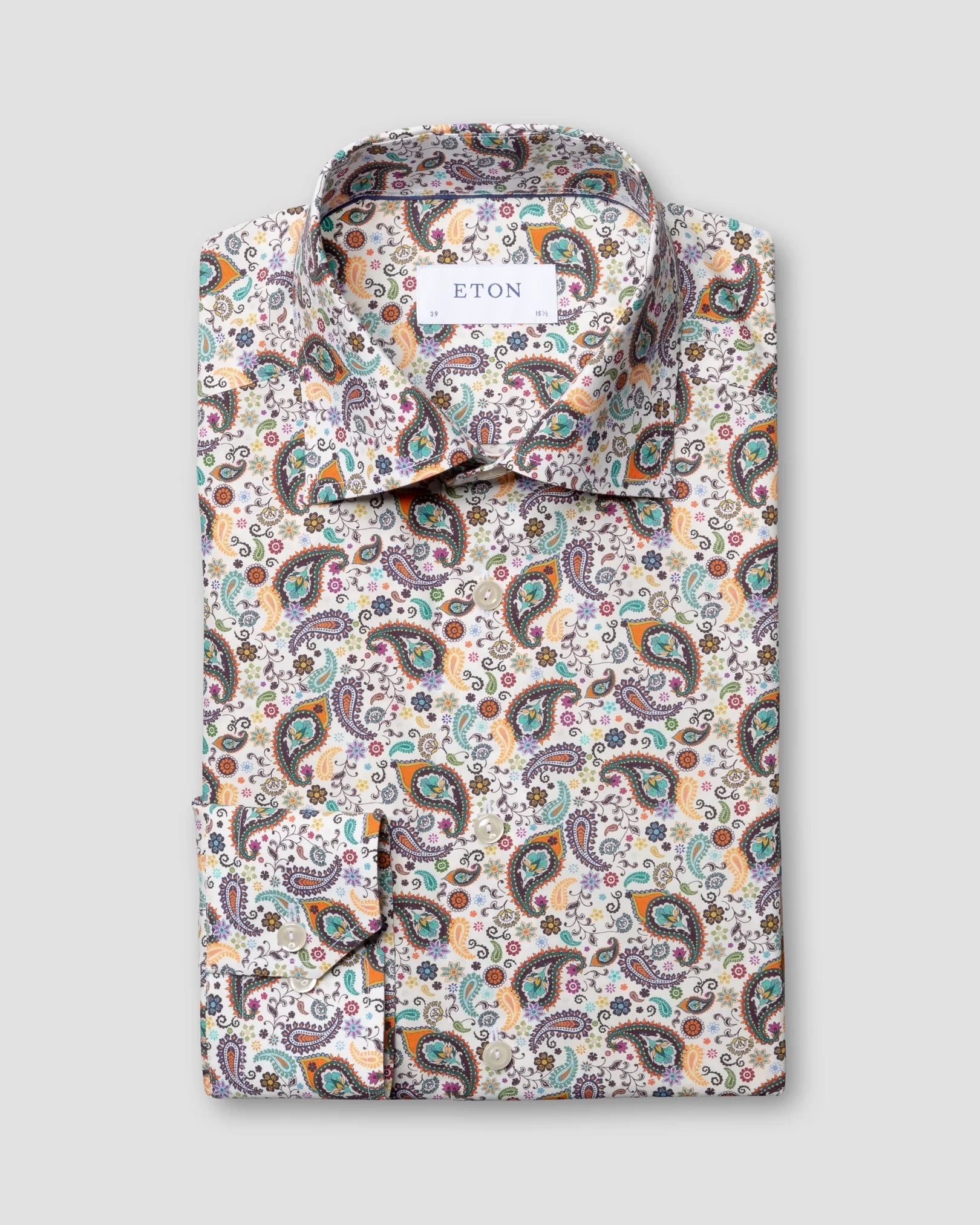 Eton - green multi paisley poplin shirt