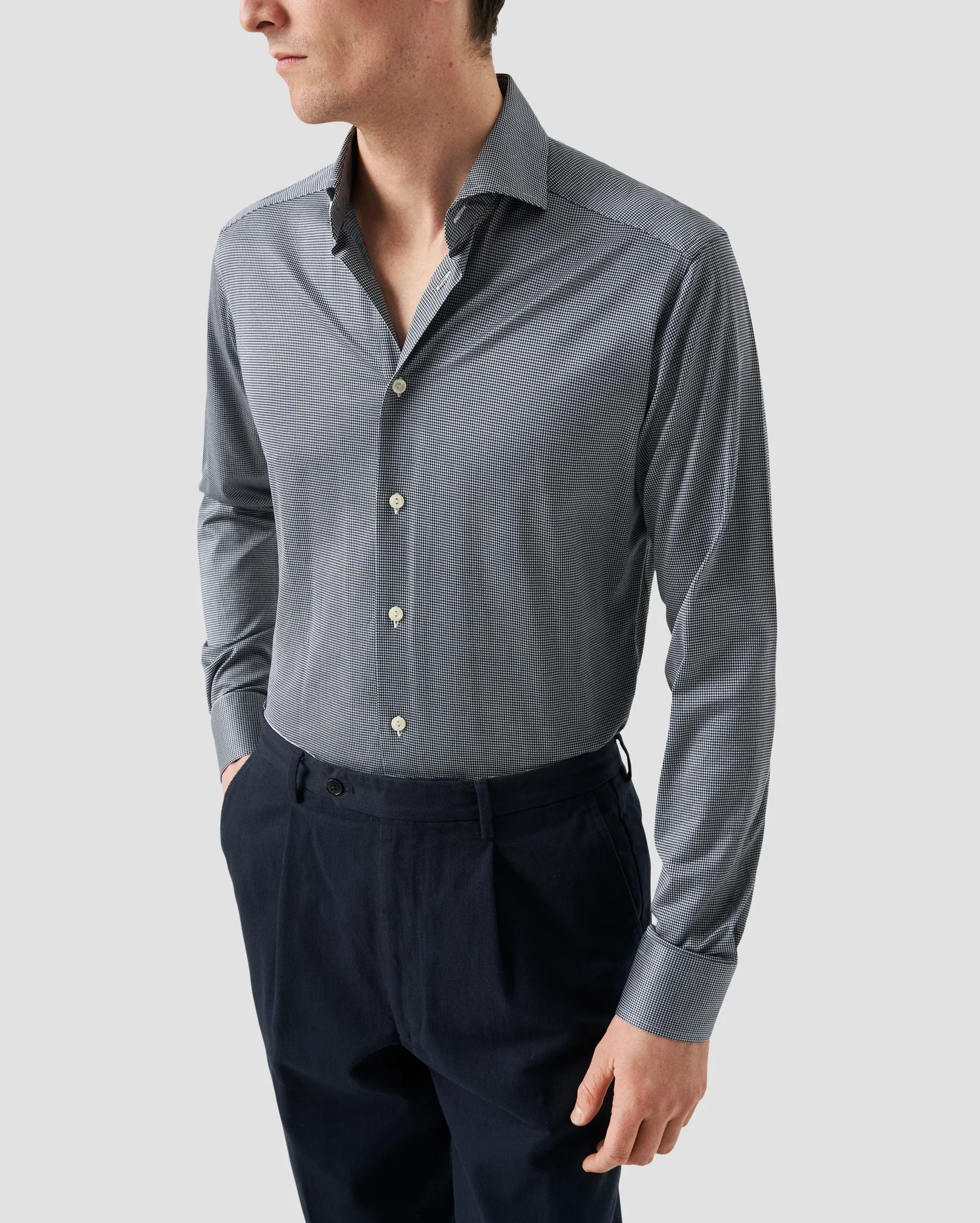 Eton - dark blue micro checked knit king