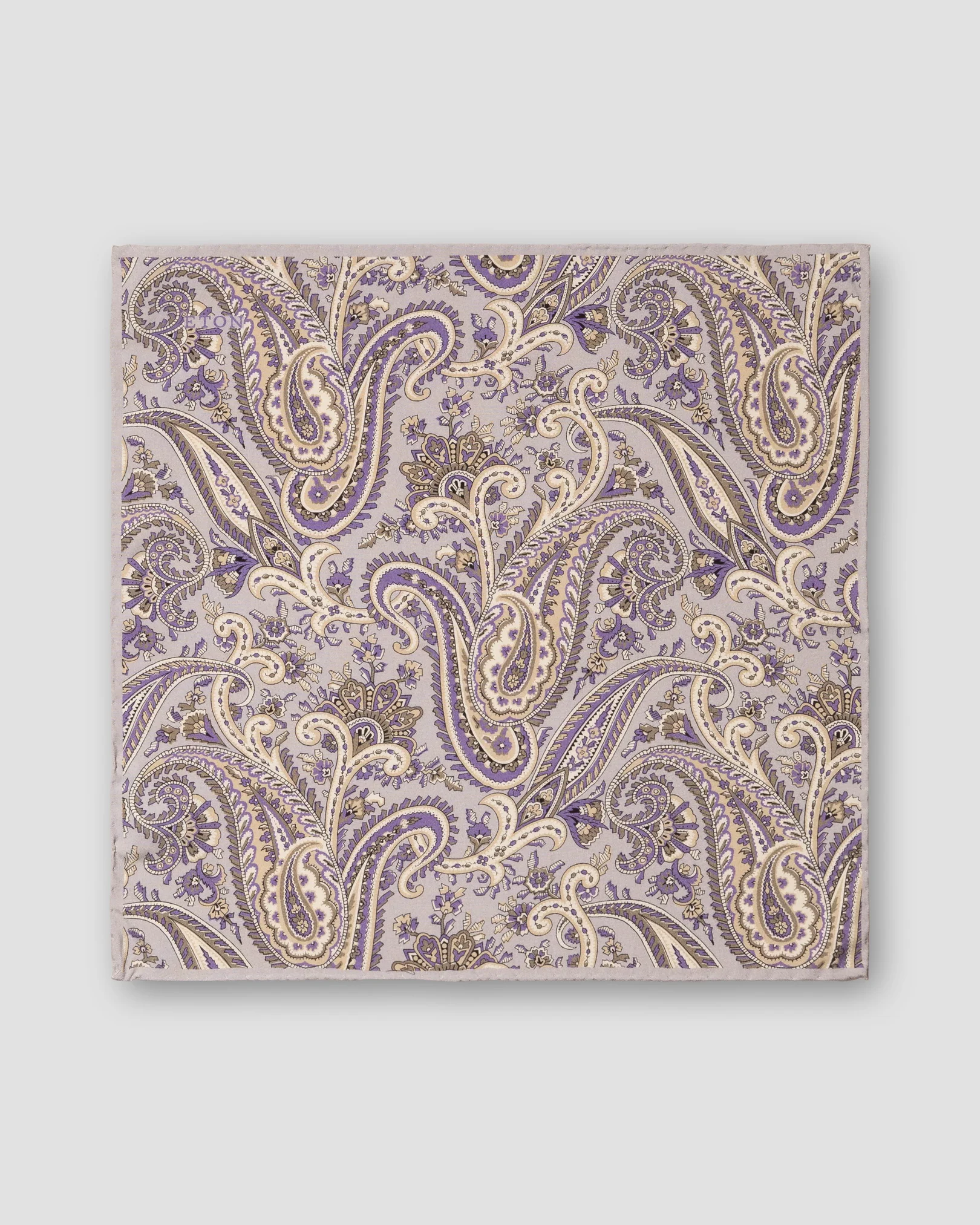 Eton - gray paisley print fuji silk pocket square